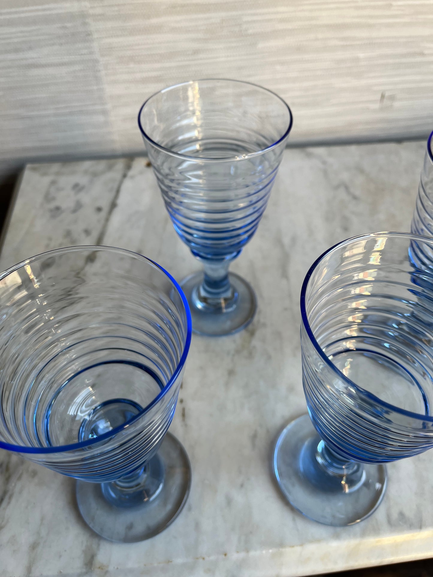 Vintage Blue Libbey Sirrus Glass Footed Water Goblets Set of 4