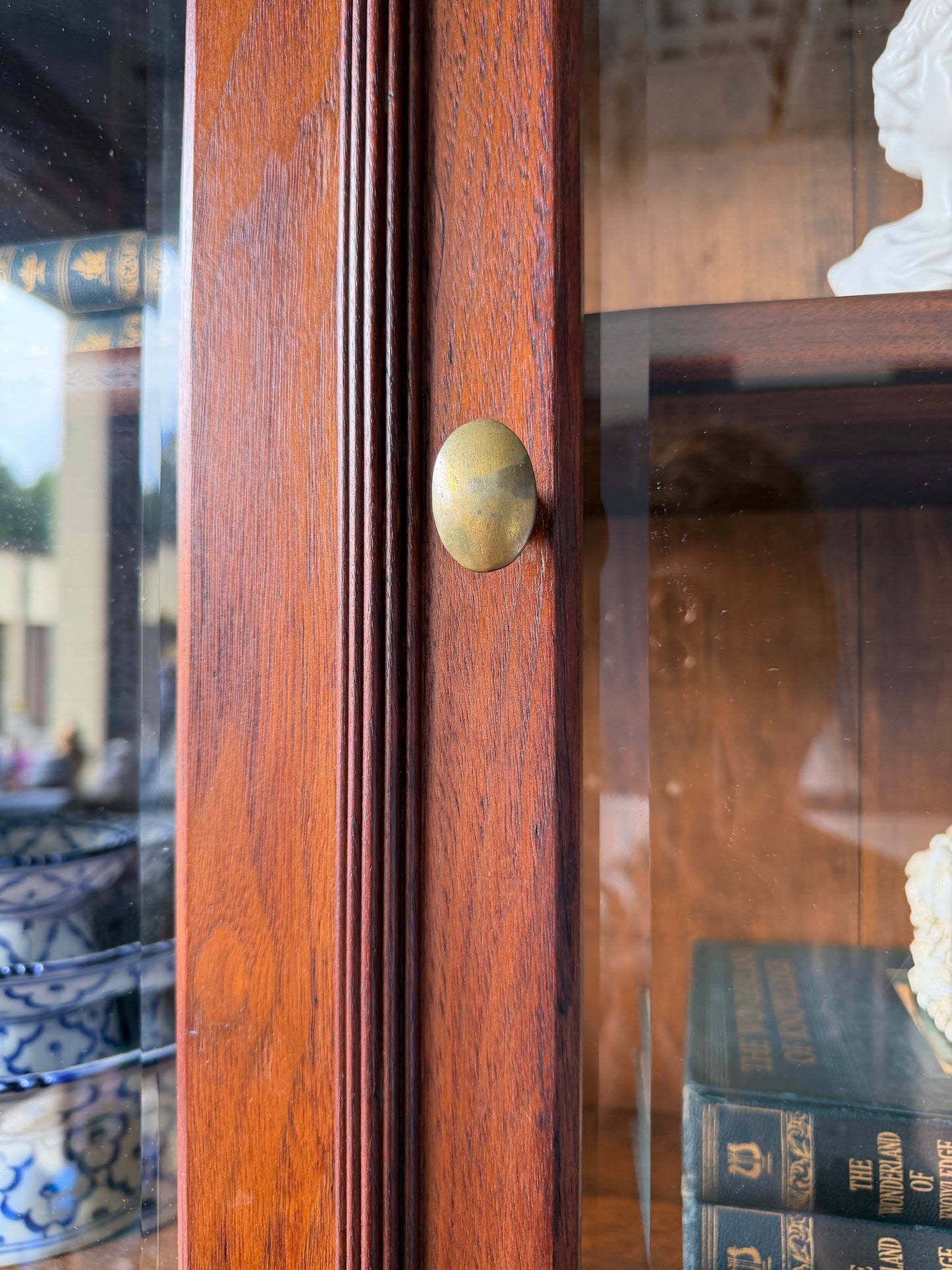 Antique Victorian Burl Walnut Secretary Bookcase, c. 1880s, Drop Front Writing Desk Display Cabinet