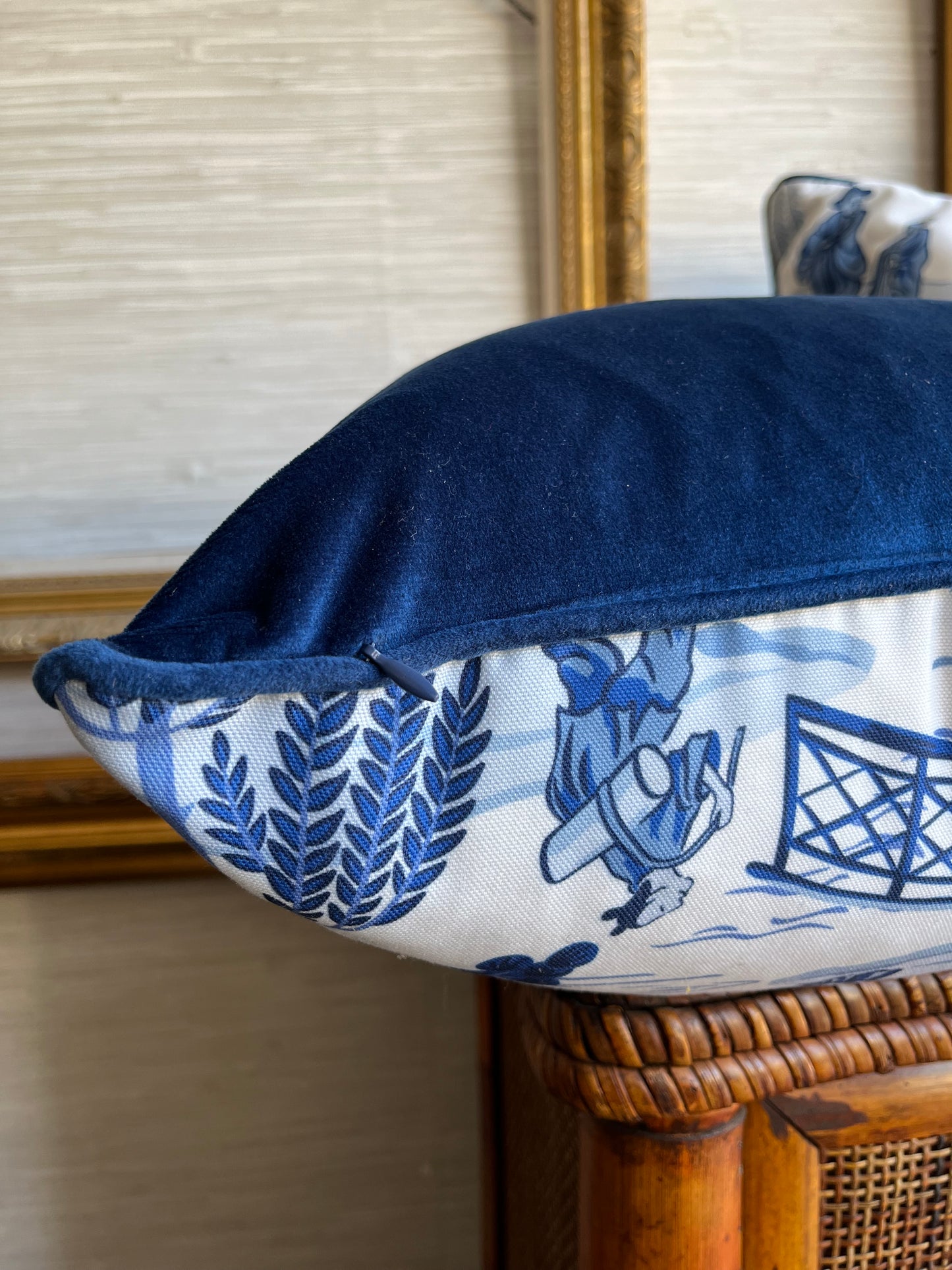 Exquisite Blue and White Chinoiserie Feather Down Filled Pillow Pair