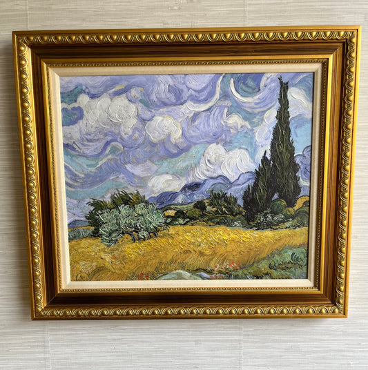 Wheat Field with Cypresses by Vincent van Gogh Circa 1889  - Hand Painted Embellished Framed Canvas Reproduction Painting Wall Art