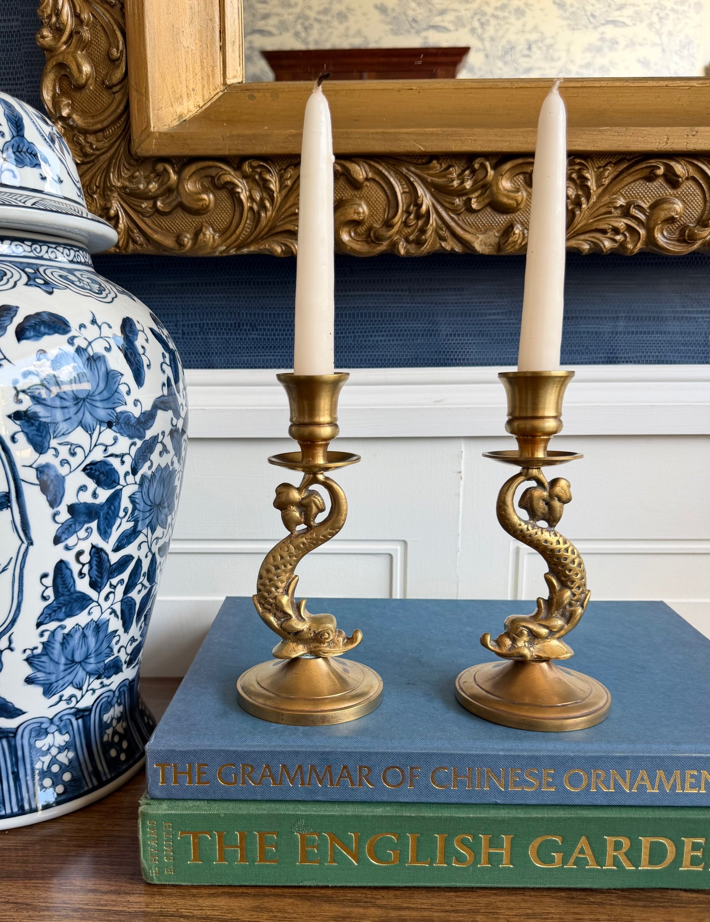 Vintage Pair Of Solid Brass Dragon Candlesticks