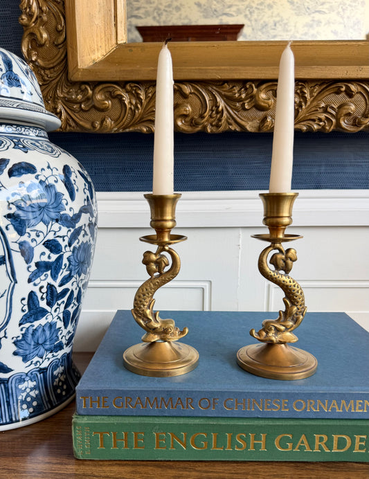 Vintage Pair Of Solid Brass Dragon Candlesticks