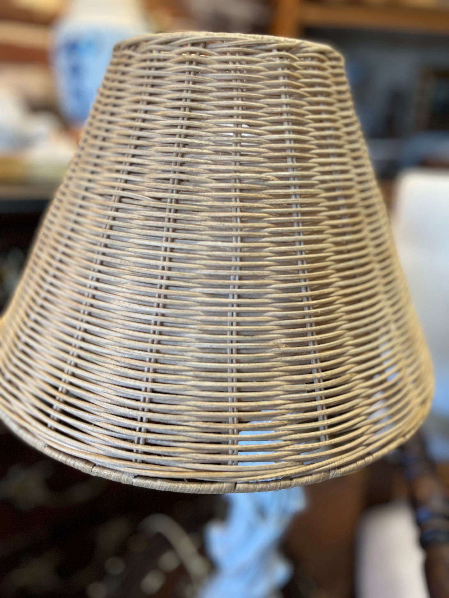 Vintage Blanc De Chine Porcelain Lamp with Rattan Shade