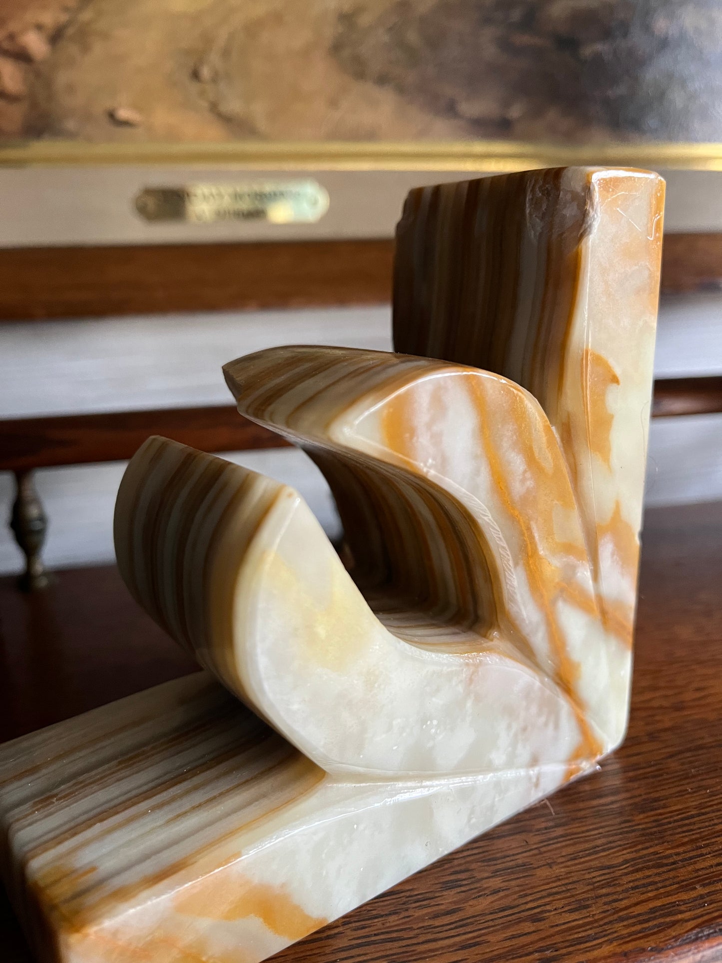 Mid Century Onyx Natural Stone Bookends Pair