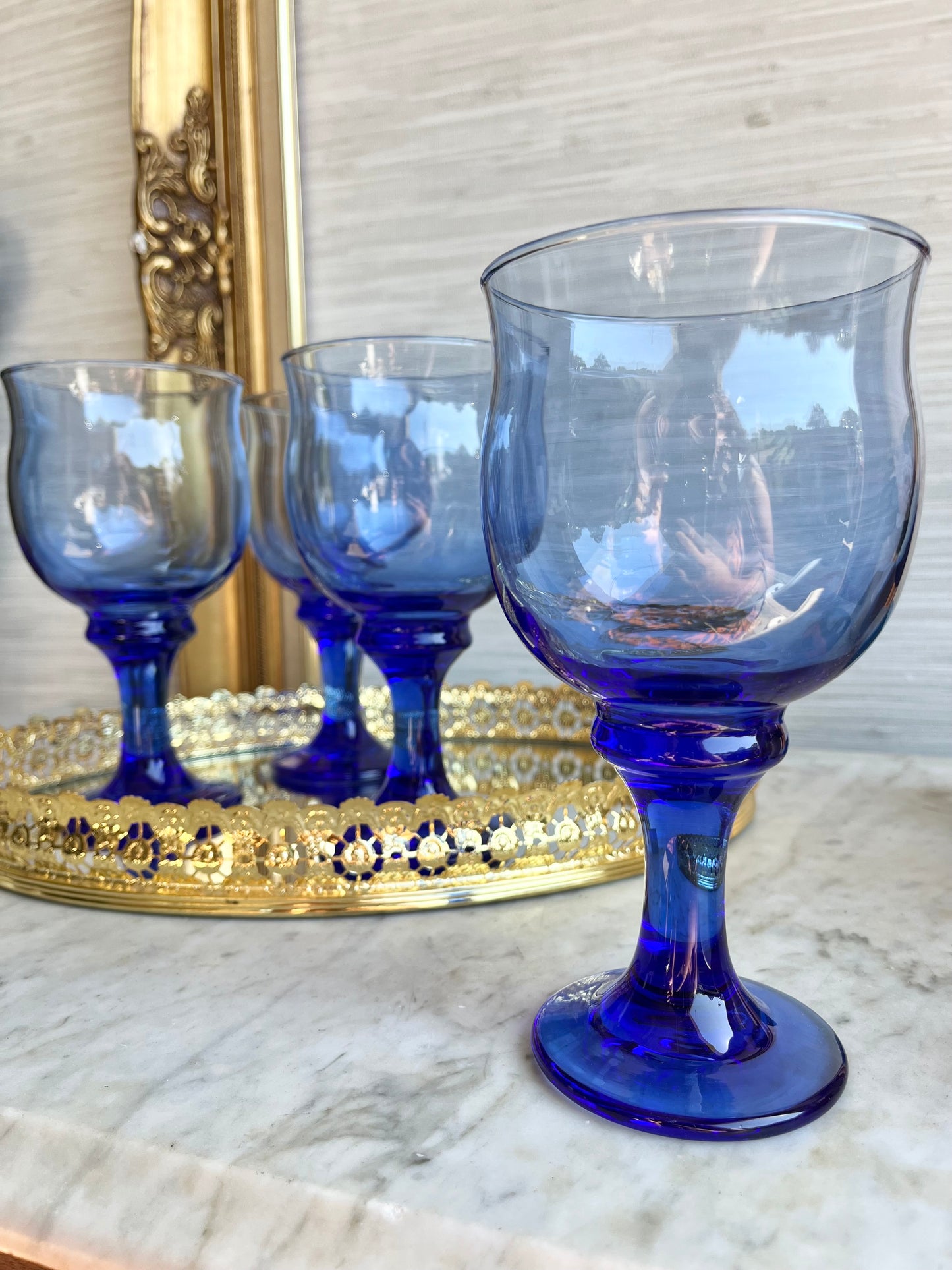 Vintage Mediterranean Cobalt Blue Clarion Water/ Wine Goblets by Libbey Set of 4