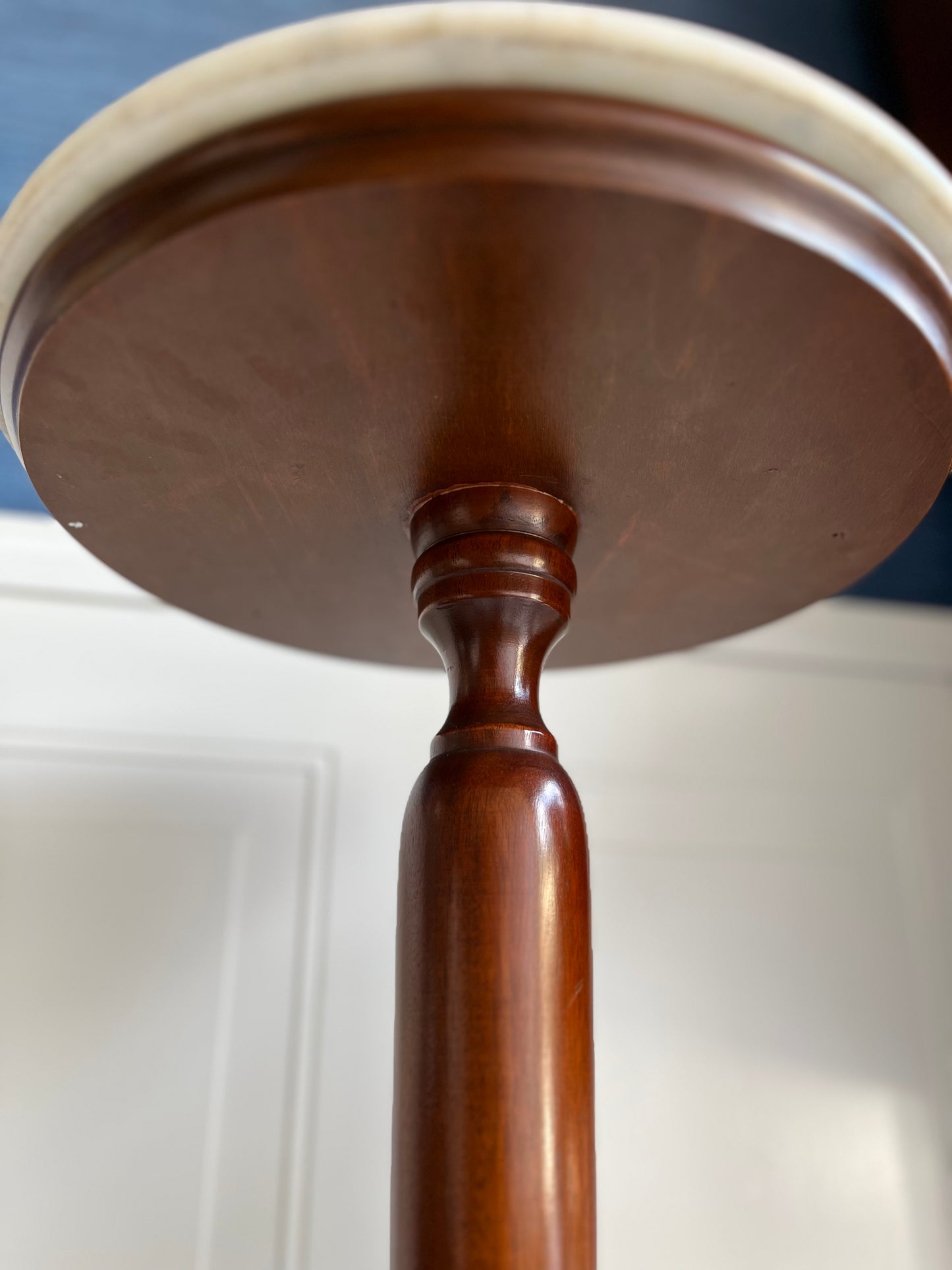 Italian Marble & Mahogany Pedestal Table – Vintage 1950s Plant or Display Stand