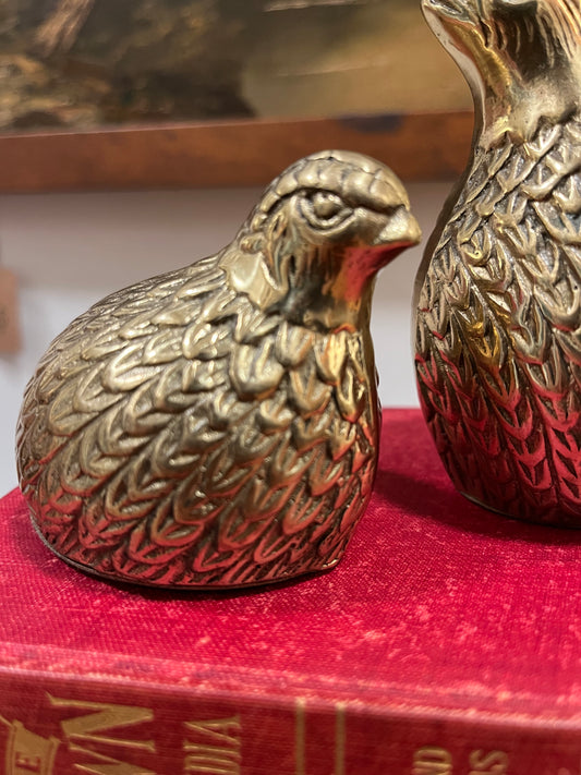 Vintage Brass Set 2 Quail Birds Partridge Heavy Figurines Home Decor Mid Century