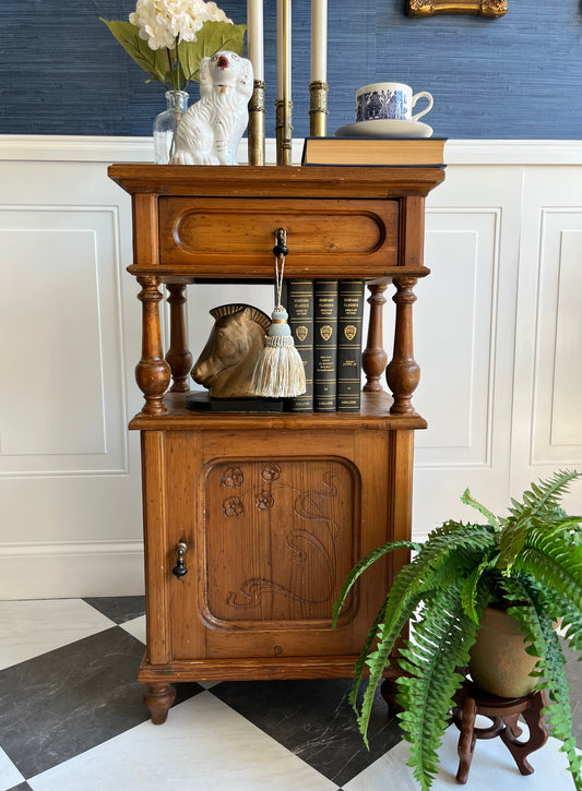 Antique Eastlake Hand Carved Pine Side Cabinet – Circa late 1800s