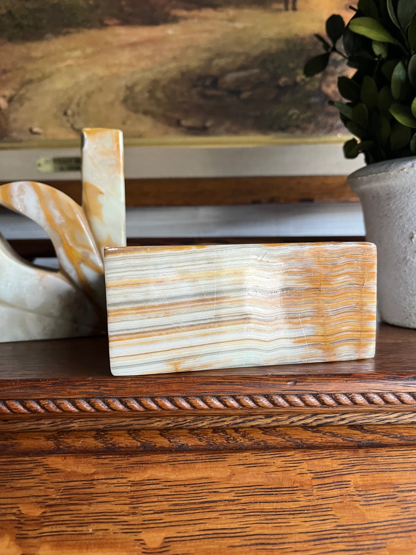 Mid Century Onyx Natural Stone Bookends Pair