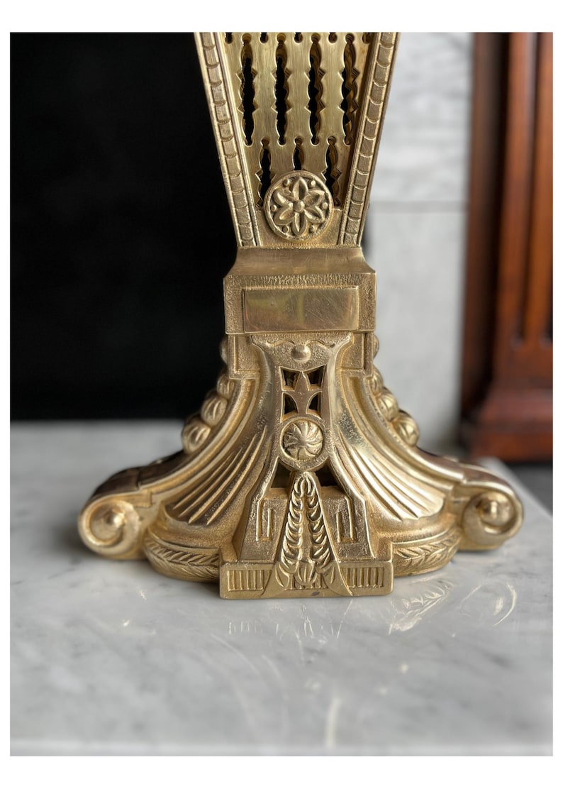 Vintage Cameo Style Brass Peacock Fireplace Screen Folding Fan Fire Guard