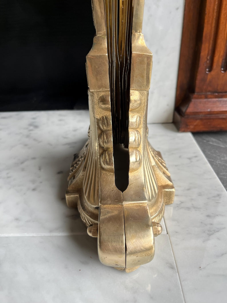 Vintage Cameo Style Brass Peacock Fireplace Screen Folding Fan Fire Guard