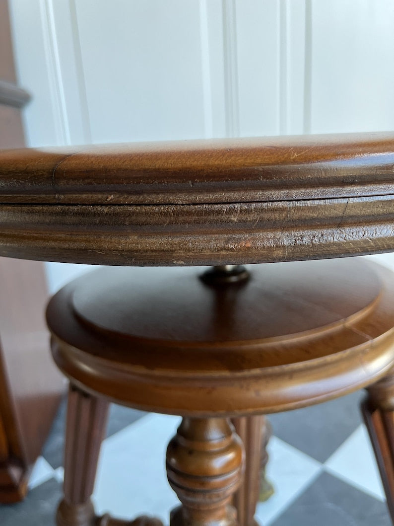 Antique Late 1800s Adjustable Swivel Piano Stool Accent Chair with Claw & Ball Brass Glass Feet | J.W. Lyon Sons