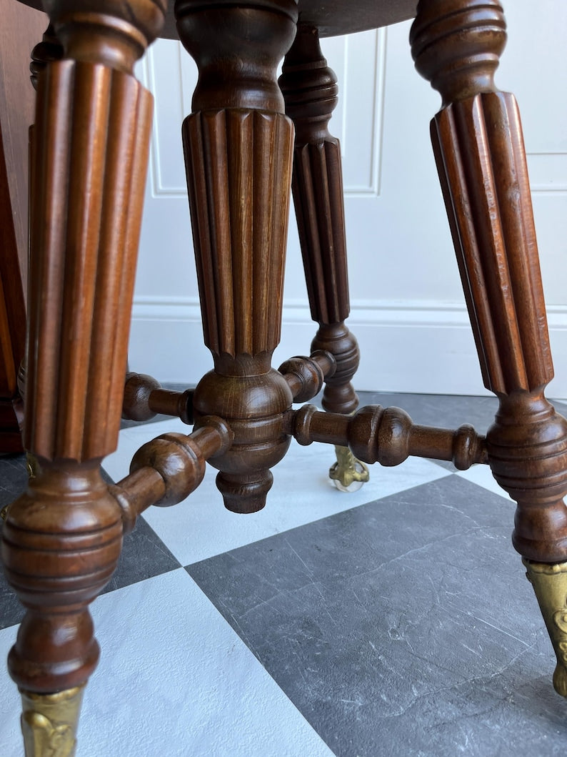Antique Late 1800s Adjustable Swivel Piano Stool Accent Chair with Claw & Ball Brass Glass Feet | J.W. Lyon Sons