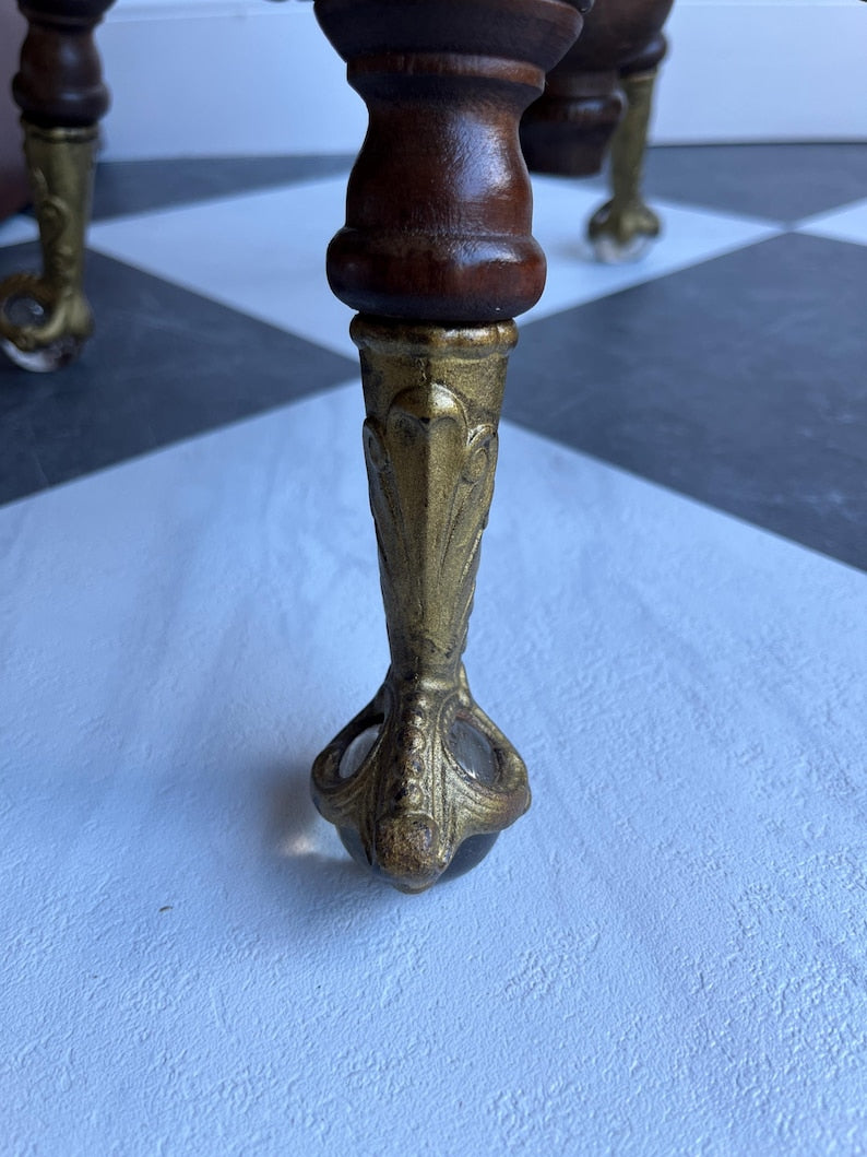 Antique Late 1800s Adjustable Swivel Piano Stool Accent Chair with Claw & Ball Brass Glass Feet | J.W. Lyon Sons