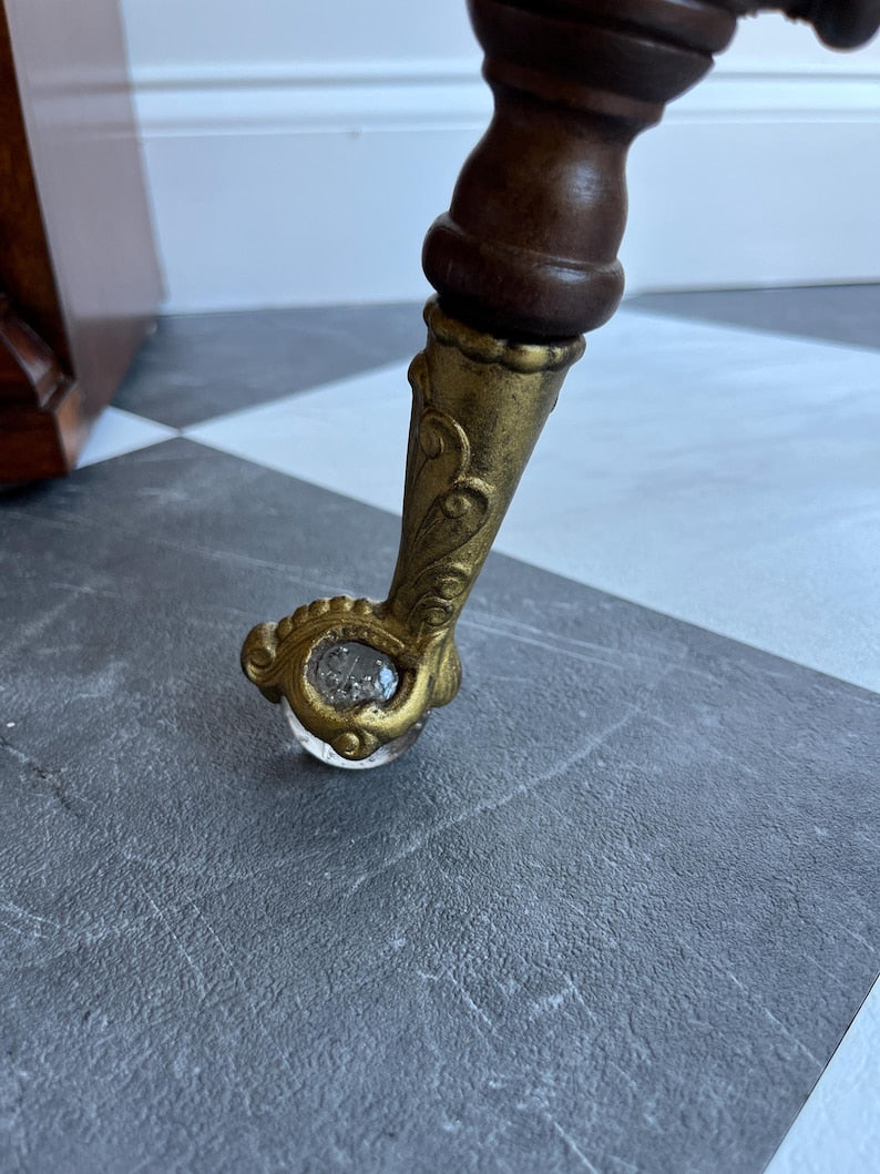Antique Late 1800s Adjustable Swivel Piano Stool Accent Chair with Claw & Ball Brass Glass Feet | J.W. Lyon Sons