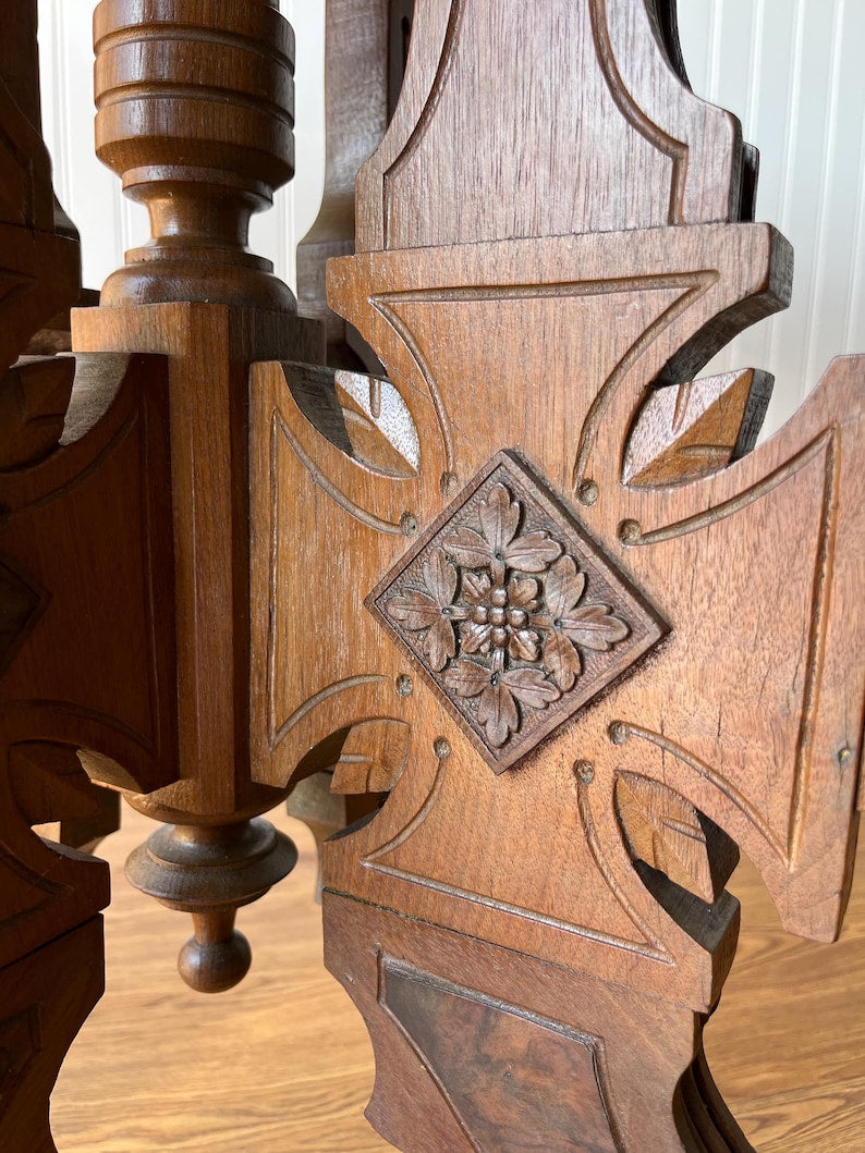 Antique Victorian Eastlake Marble-Top Table On Casters – Circa 1870s–1890s | Carved Wood Bistro, Parlor, or Game Dining Table