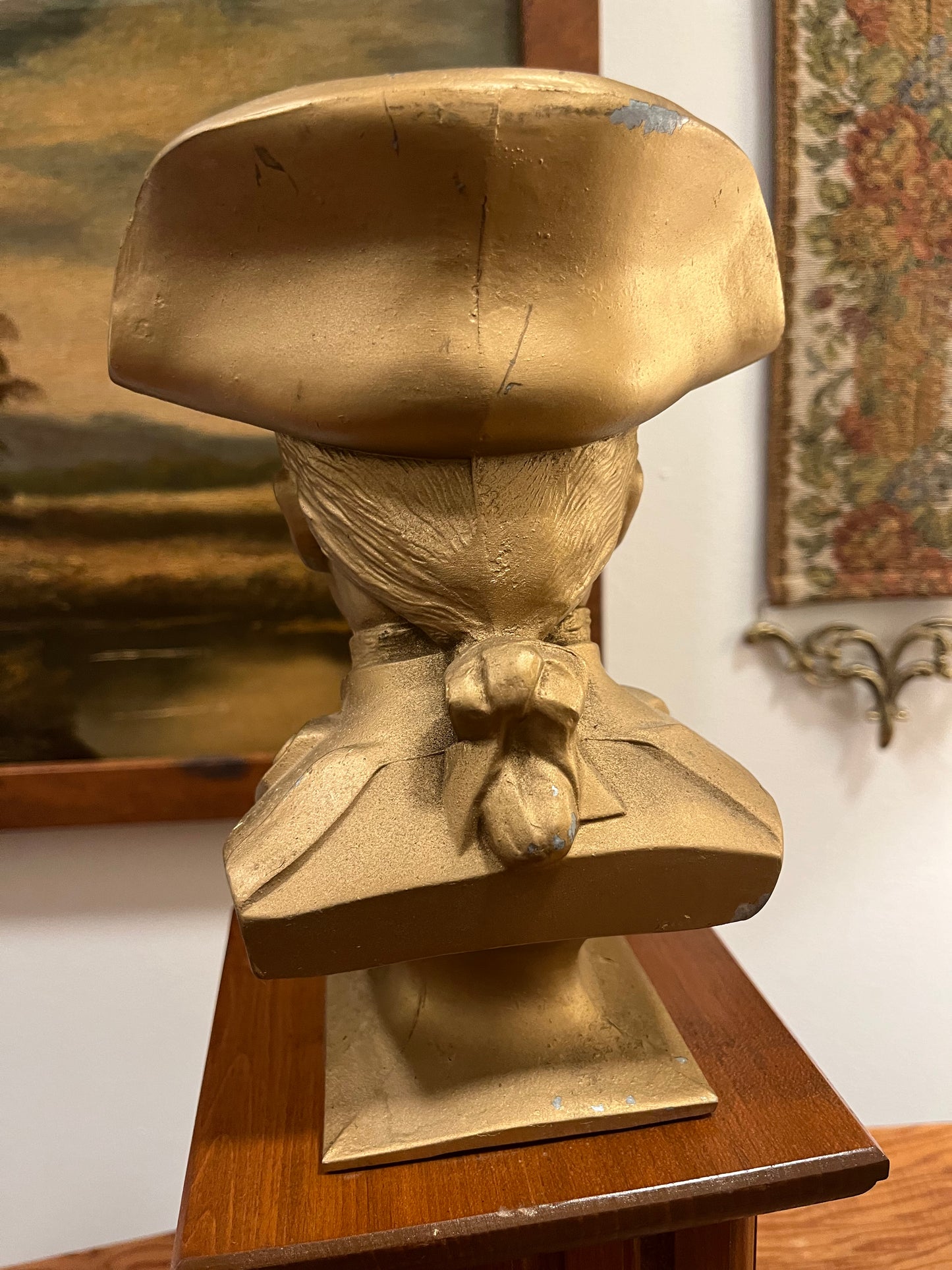 John Paul Jones Gilt Metal Bust Sculpture on Ornate Wood Base