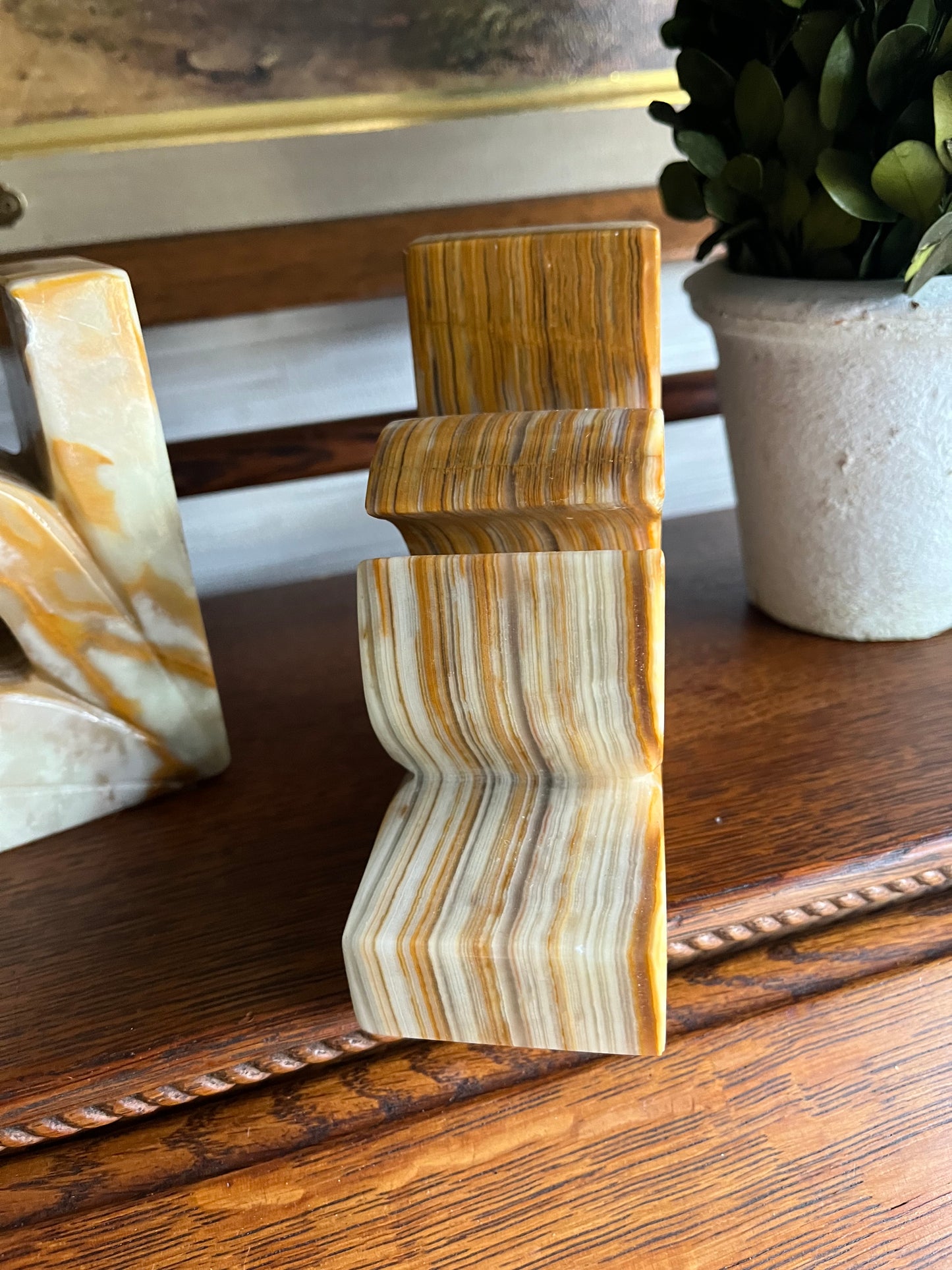 Mid Century Onyx Natural Stone Bookends Pair