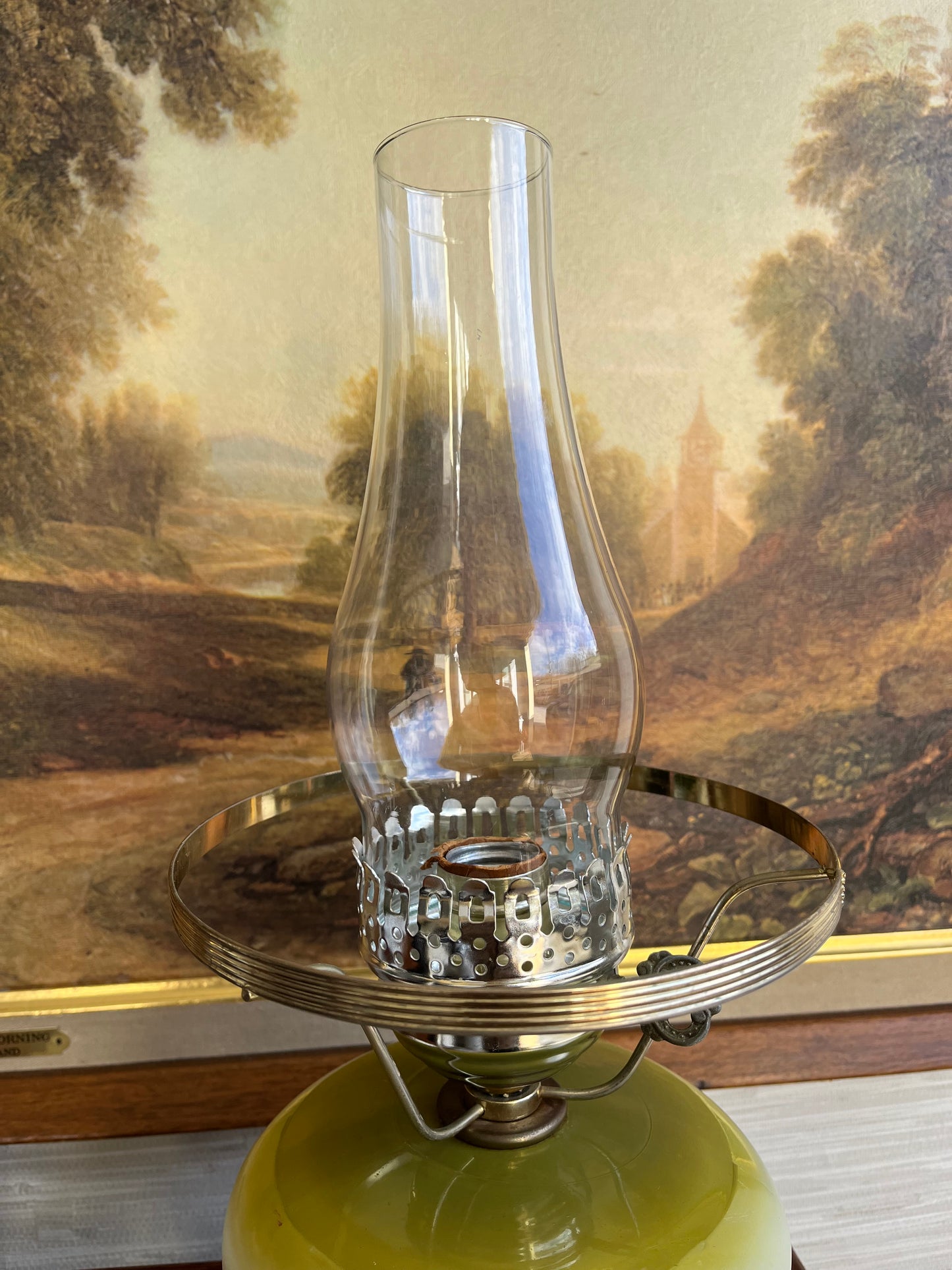 Vintage Hand Painted Floral Glass Hurricane Electric Lamp