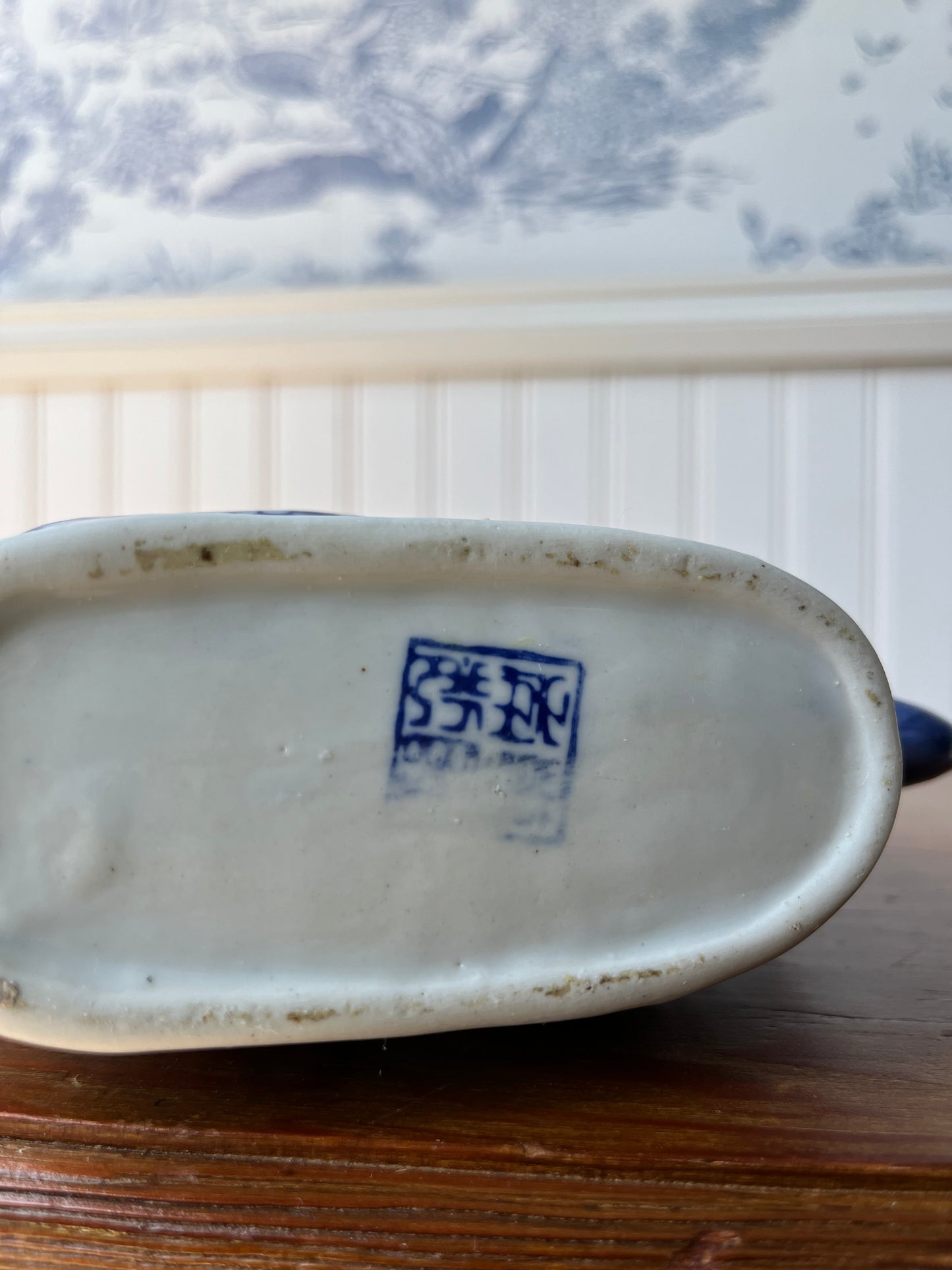 Vintage Hand Painted Blue and White Porcelain Chinese Dragon Teapot with Reign Mark