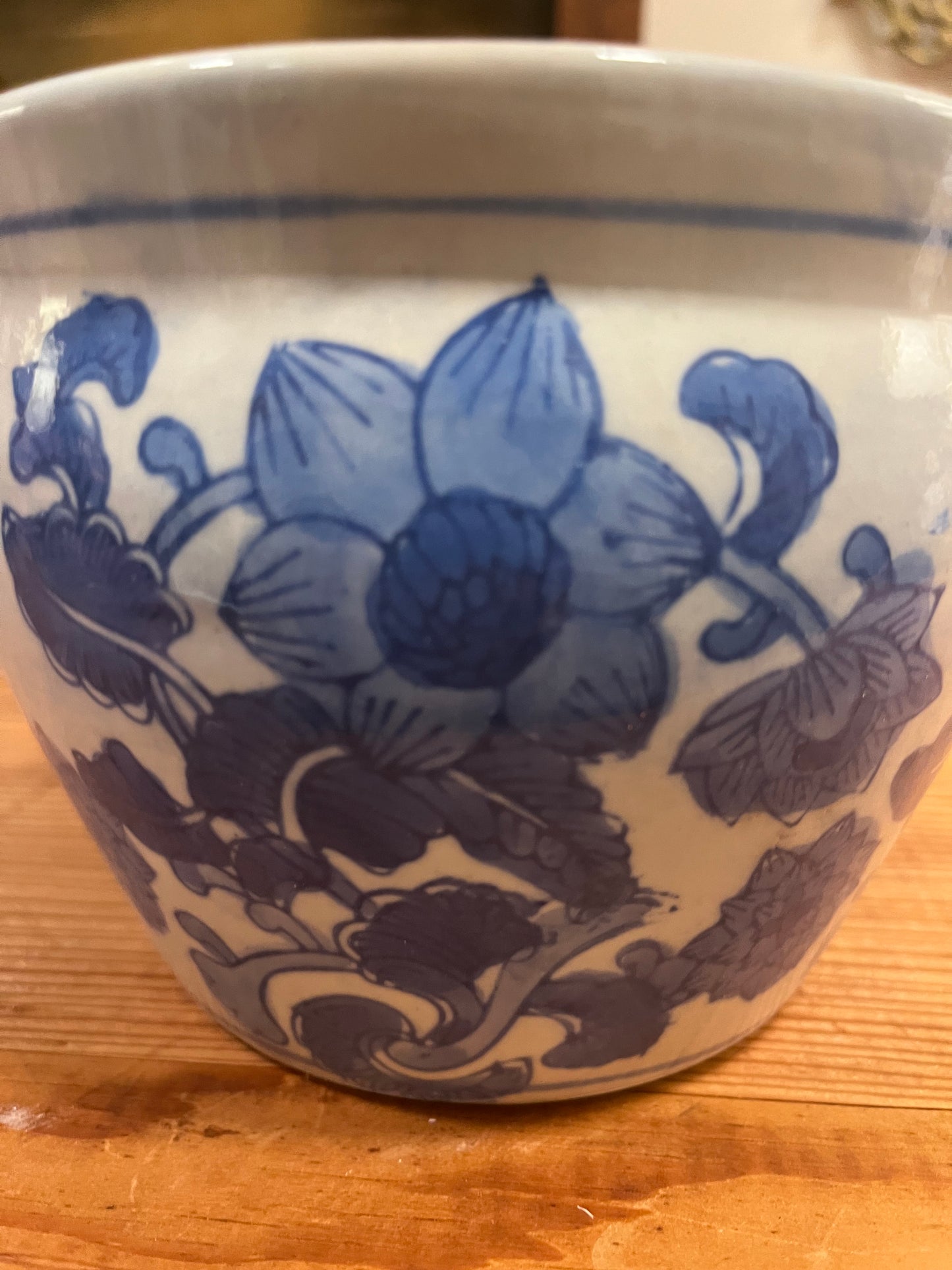 Hand-Painted Blue and White Floral Plant Pot – Chinoiserie Decor