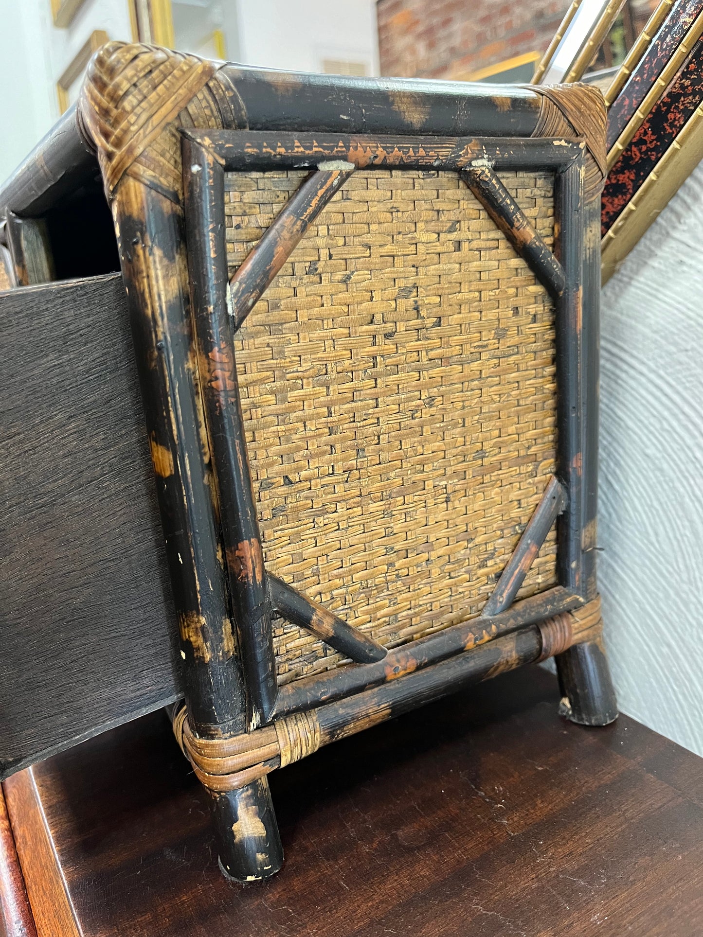 Exotic Antique Bamboo & Cane Three Drawer Storage Box