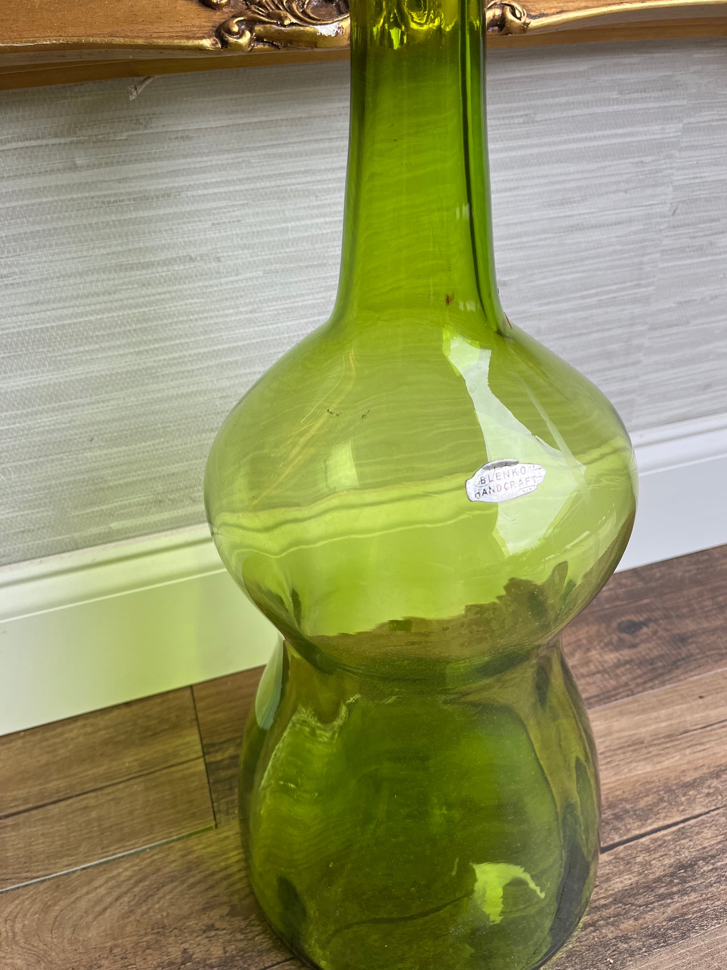 28" Blenko Mid-Century Modern Lime Green Glass Decanter