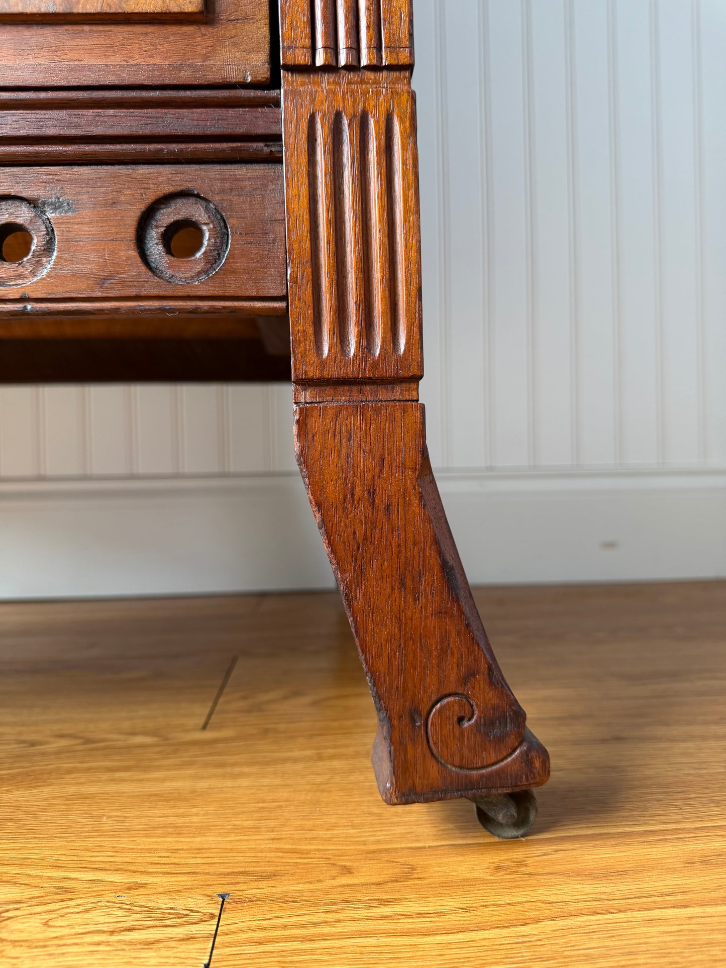 Antique Victorian Burl Walnut Secretary Bookcase, c. 1880s, Drop Front Writing Desk Display Cabinet