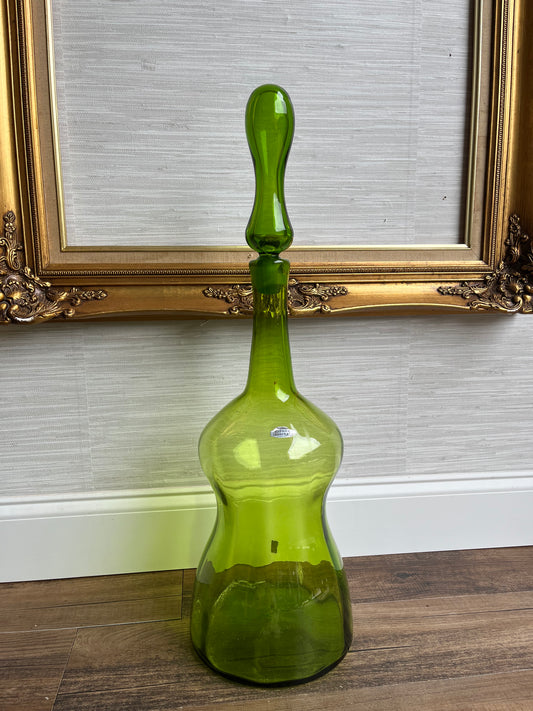 28" Blenko Mid-Century Modern Lime Green Glass Decanter