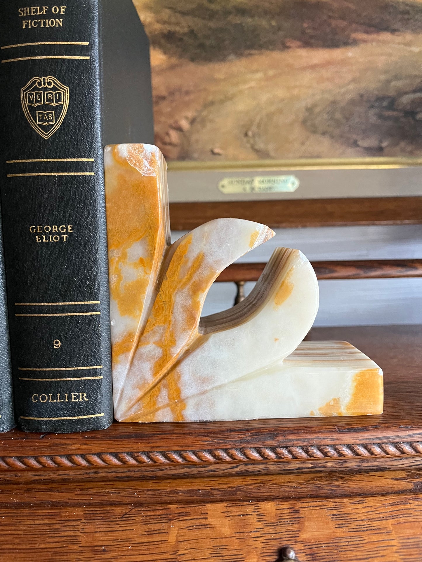 Mid Century Onyx Natural Stone Bookends Pair