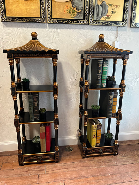 Vintage Pair of Mid Century Chinoiserie Pagoda Style Wall Shelves