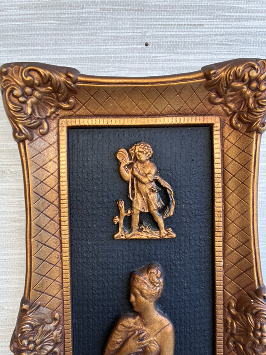 Greek-Roman Plaster Relief Wall Art Plaque with Gilded Frame and Mythological Accents