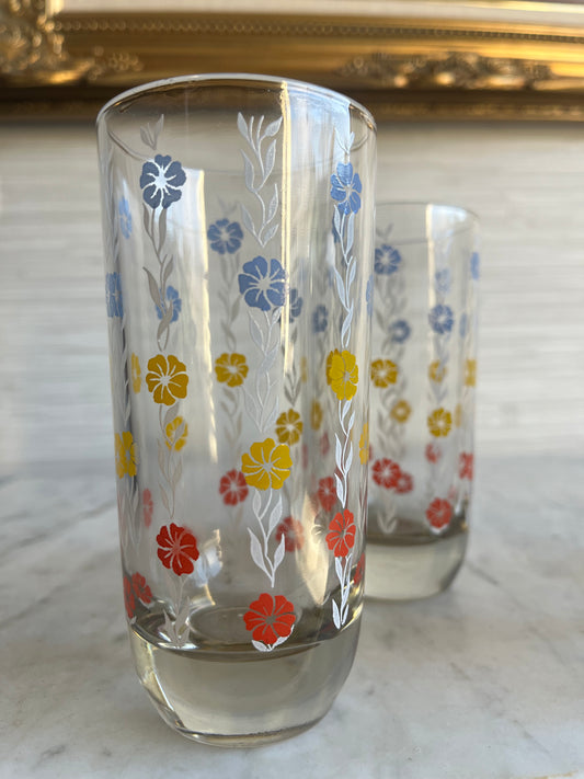 Vintage Floral Highball Glass Mid Century Set of 4