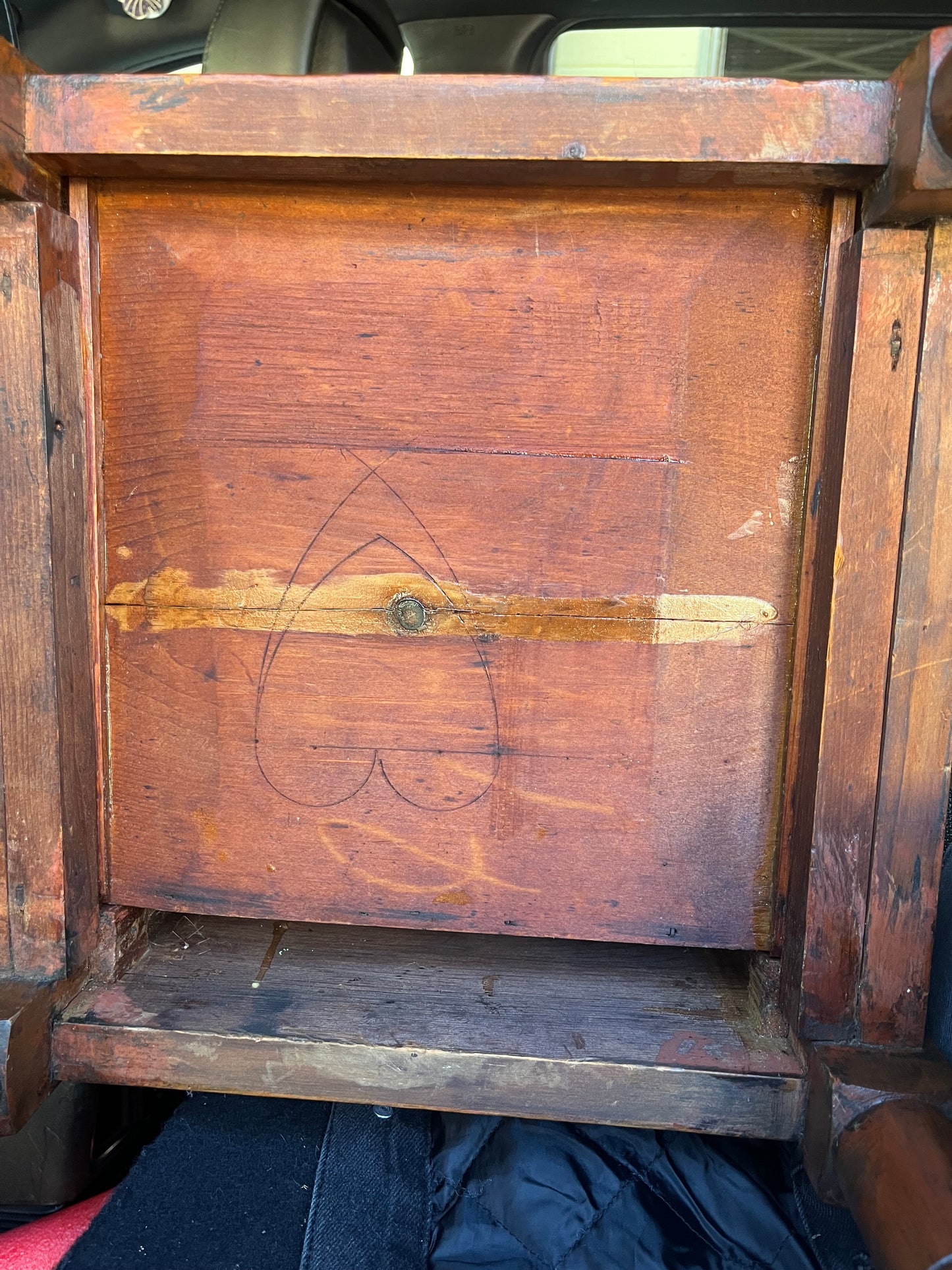 Early 1800s Antique Primitive Pine Side Table  Nightstand With Storage Drawer