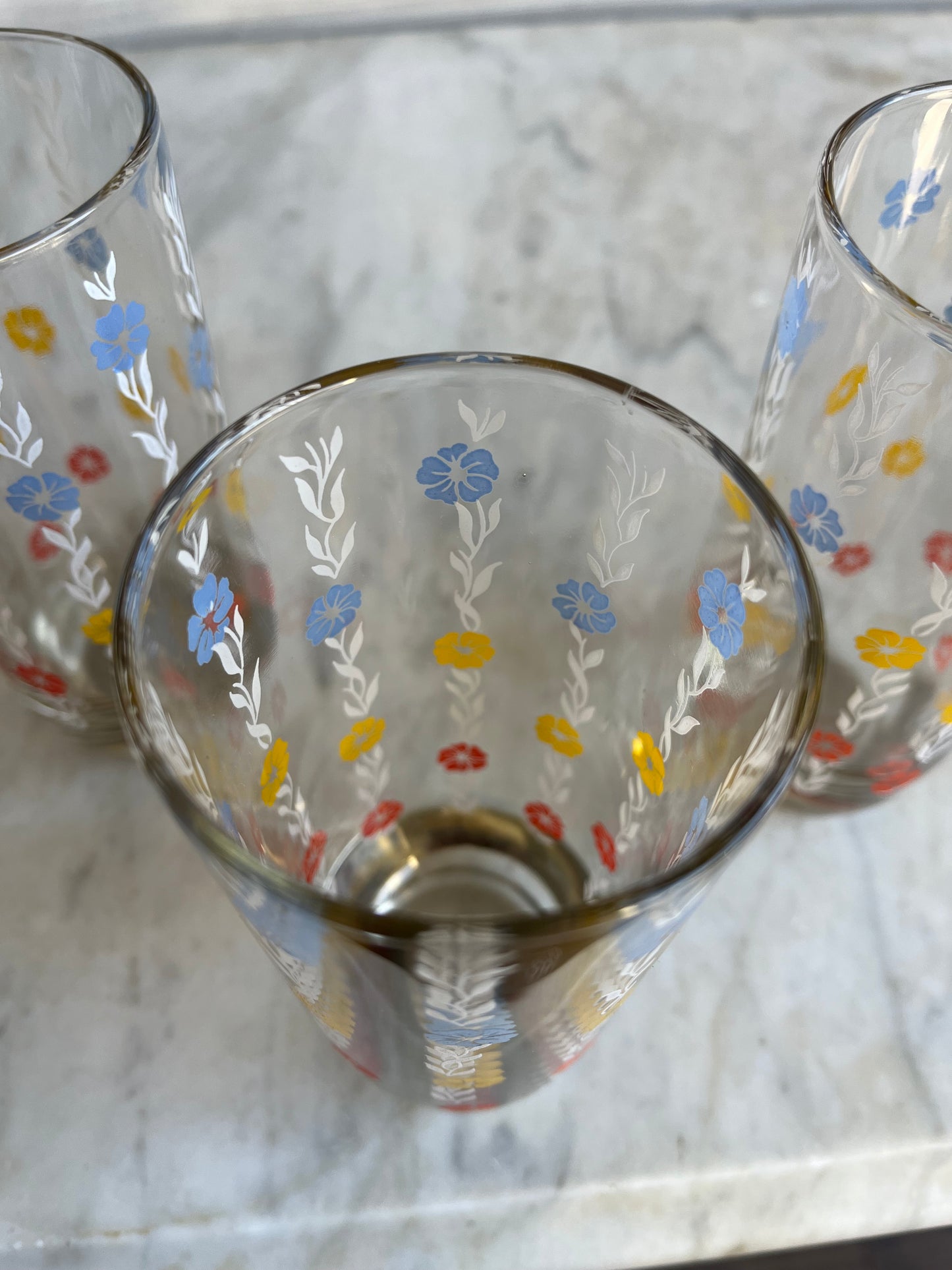 Vintage Floral Highball Glass Mid Century Set of 4