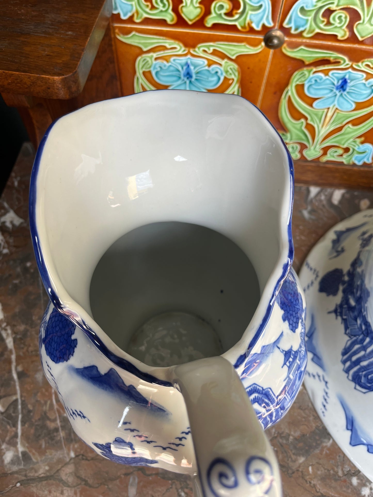 Vintage Blue & White Pitcher Basin Washstand Set