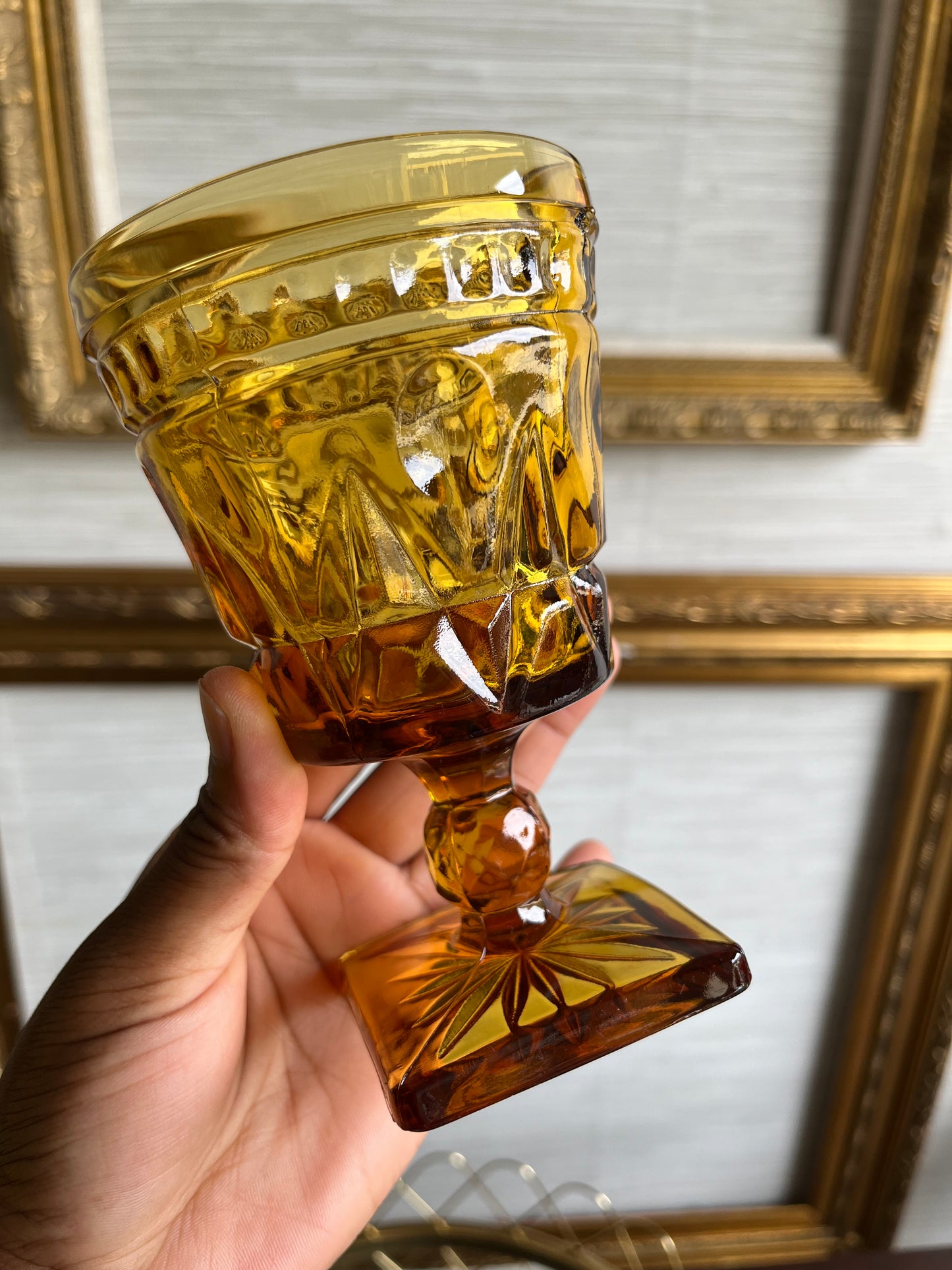 Indiana Glass Colony Park Lane Amber Water Goblet Glasses Set of 4