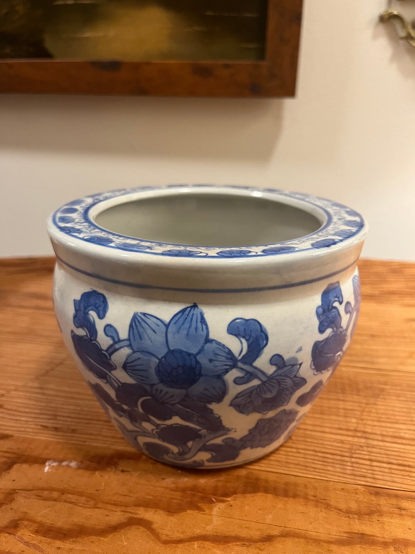 Hand-Painted Blue and White Floral Plant Pot – Chinoiserie Decor