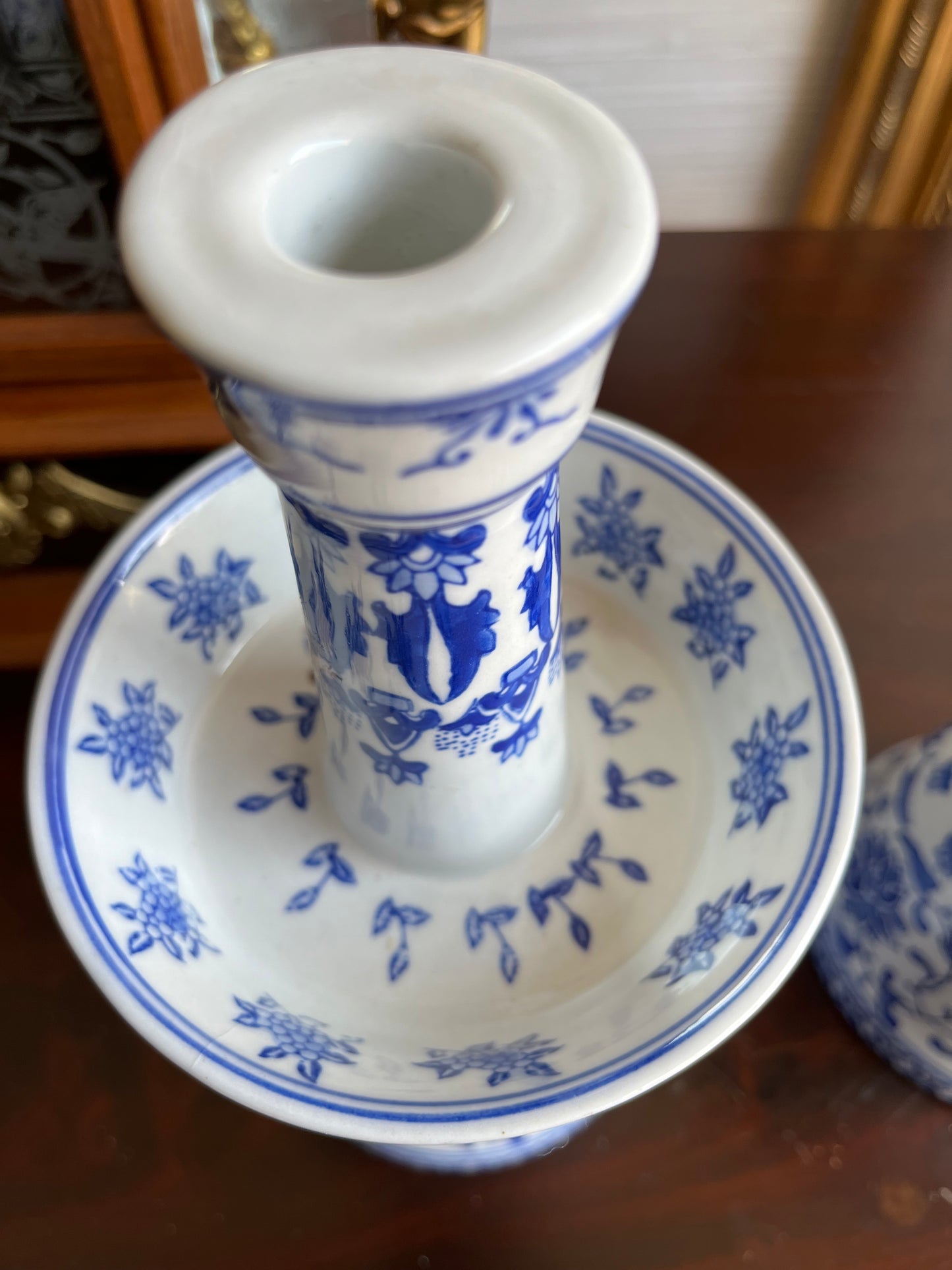 Elegant Mid Century Vintage Andrea by Sadek Blue and White Porcelain Candlestick Holders | Incense Burners