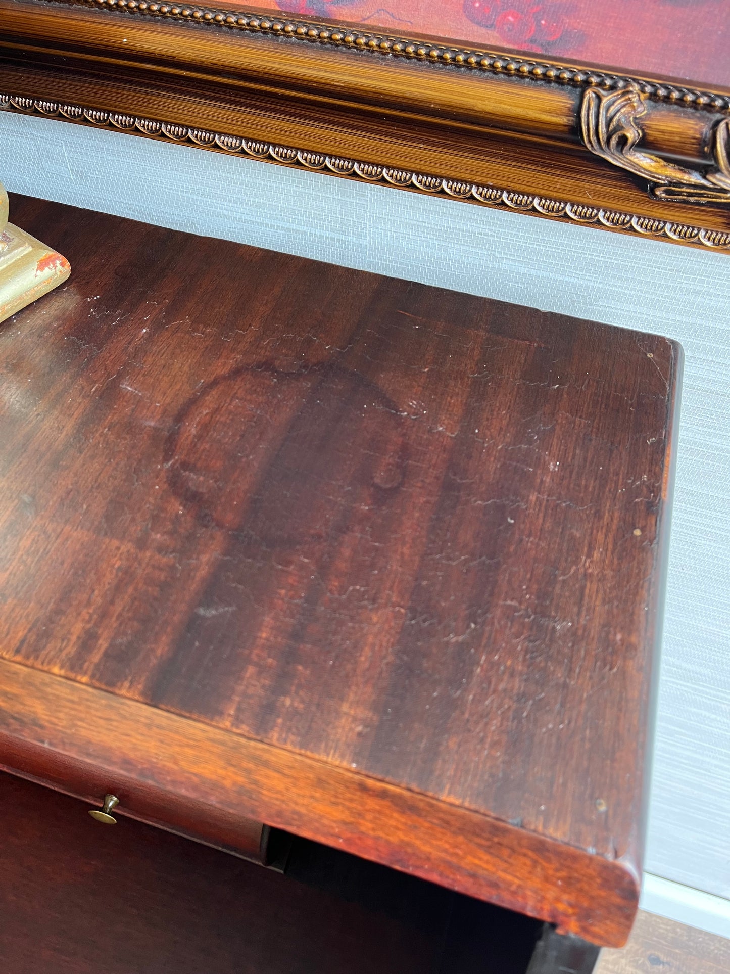 Antique 1890s Italian Mahogany Secretary Desk with Caryatid Carvings & Paw Feet – Drop Front Writing Desk