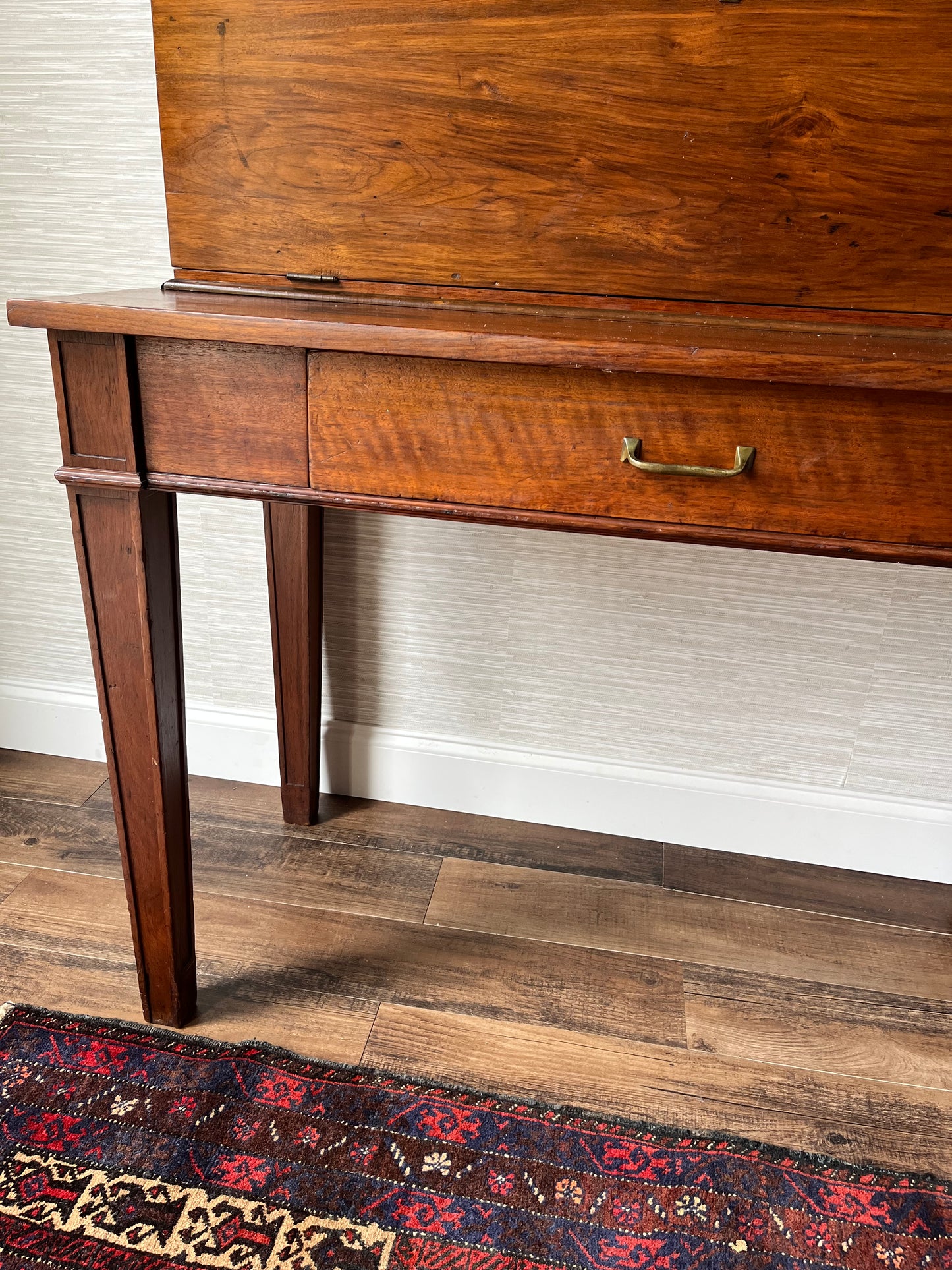 Exquisite Bench-Made Antique Drop Front Plantation Desk with Original Handblown Glass