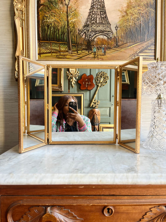 Vintage Tripytch Folding Table Top Vanity Mirror