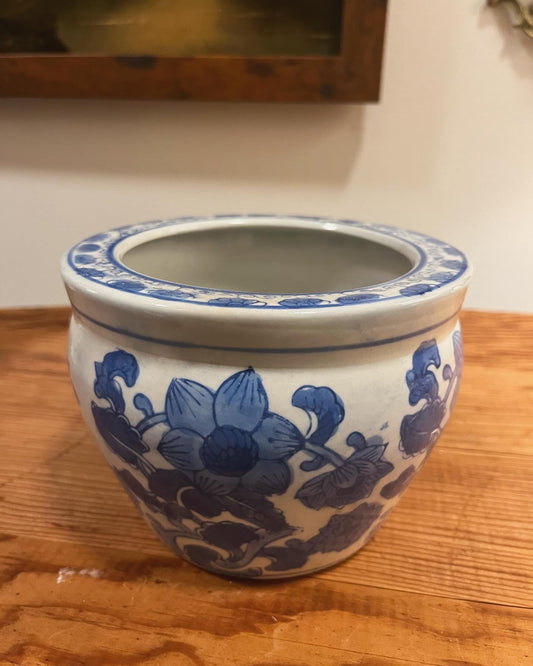 Hand-Painted Blue and White Floral Plant Pot – Chinoiserie Decor