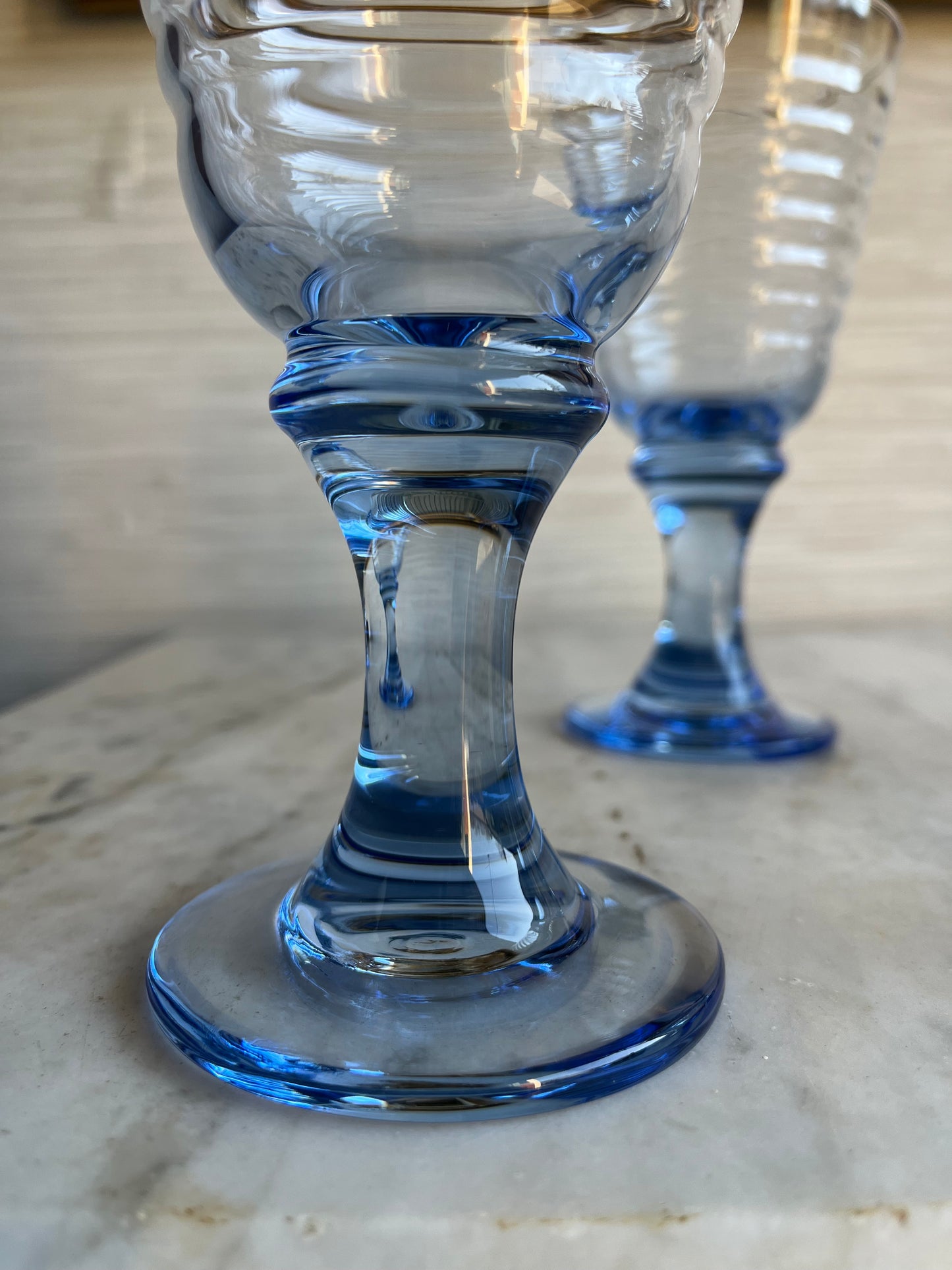 Vintage Blue Libbey Sirrus Glass Footed Water Goblets Set of 4