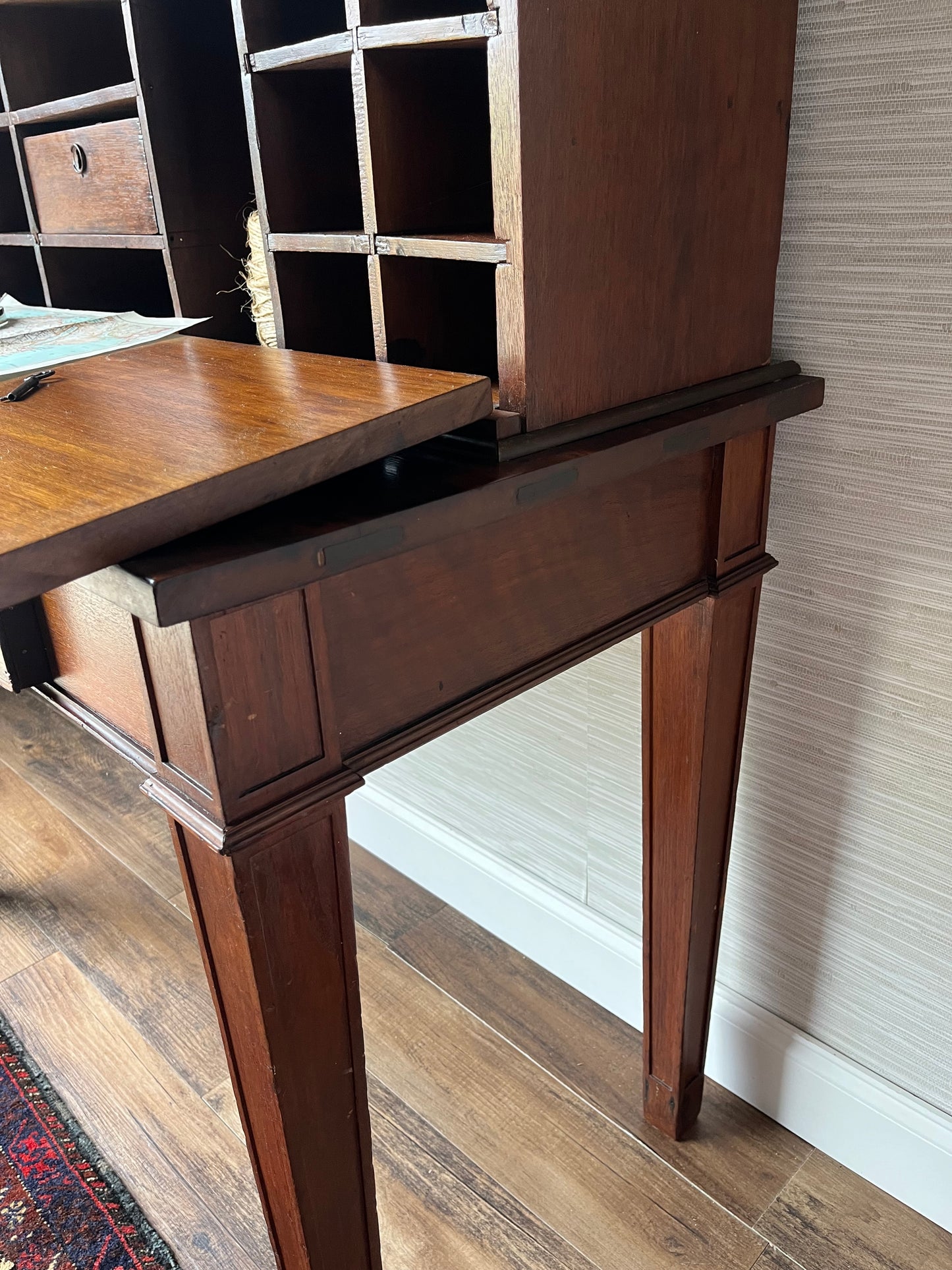 Exquisite Bench-Made Antique Drop Front Plantation Desk with Original Handblown Glass