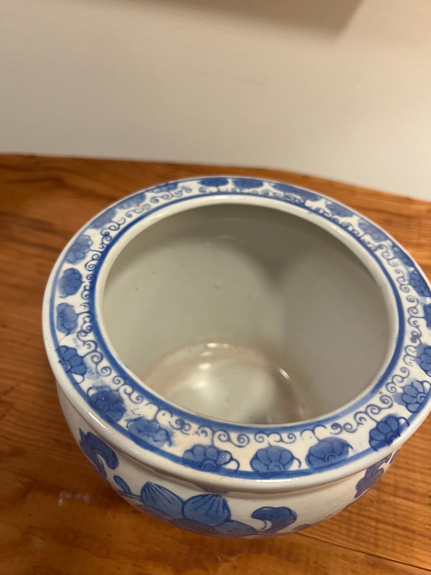 Hand-Painted Blue and White Floral Plant Pot – Chinoiserie Decor