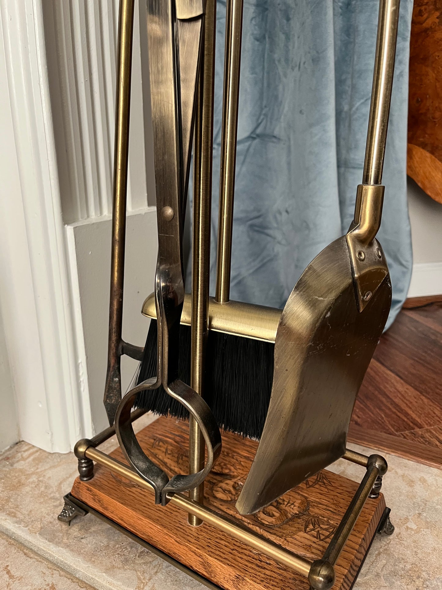 MCM Vintage Brass Mallard Duck Head Fireplace Tool Set - 4pc & Stand