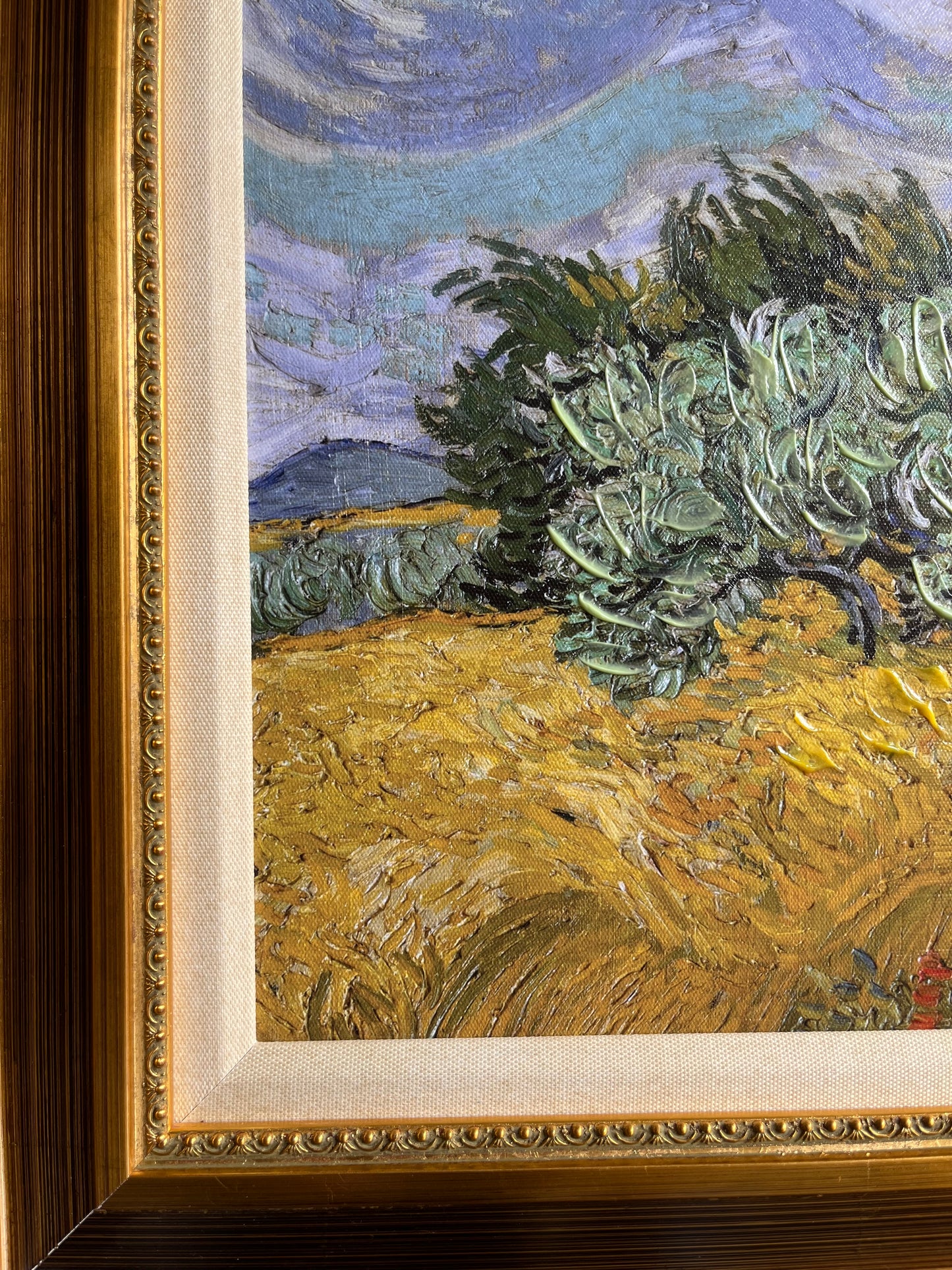 Wheat Field with Cypresses by Vincent van Gogh Circa 1889  - Hand Painted Embellished Framed Canvas Reproduction Painting Wall Art