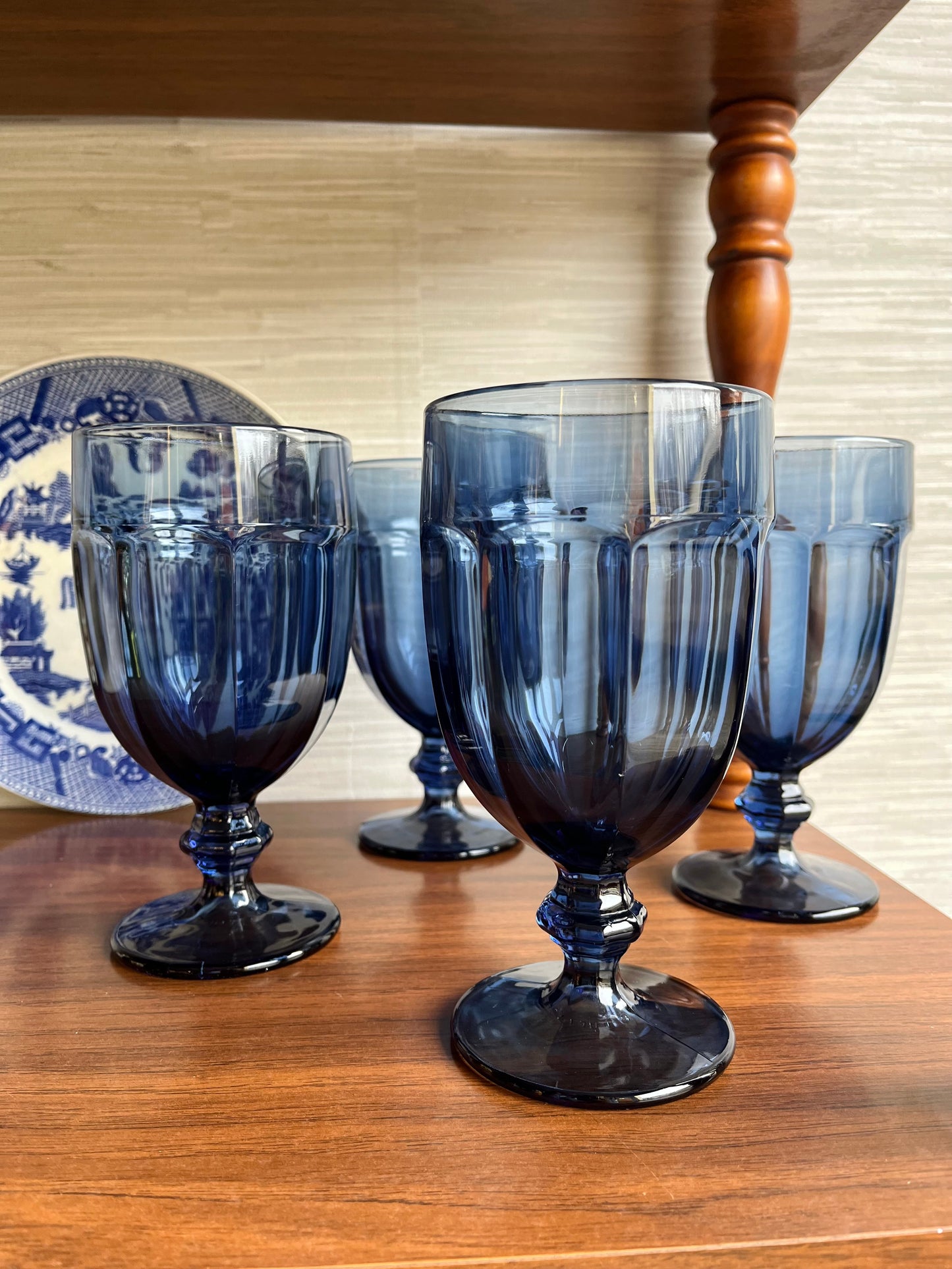 Vintage Libbey Duratuff Gibraltar Dusky Blue Goblet Glasses Set of 4