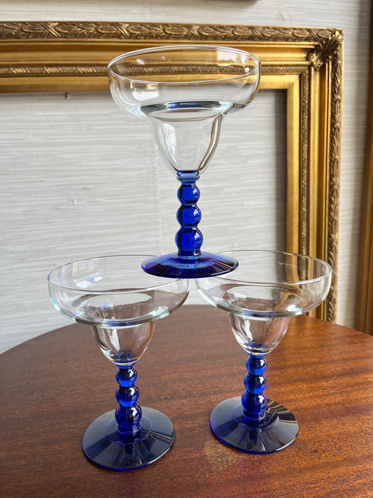 Vintage Libbey teardrop Cobalt Champagne Flutes Set of 4 